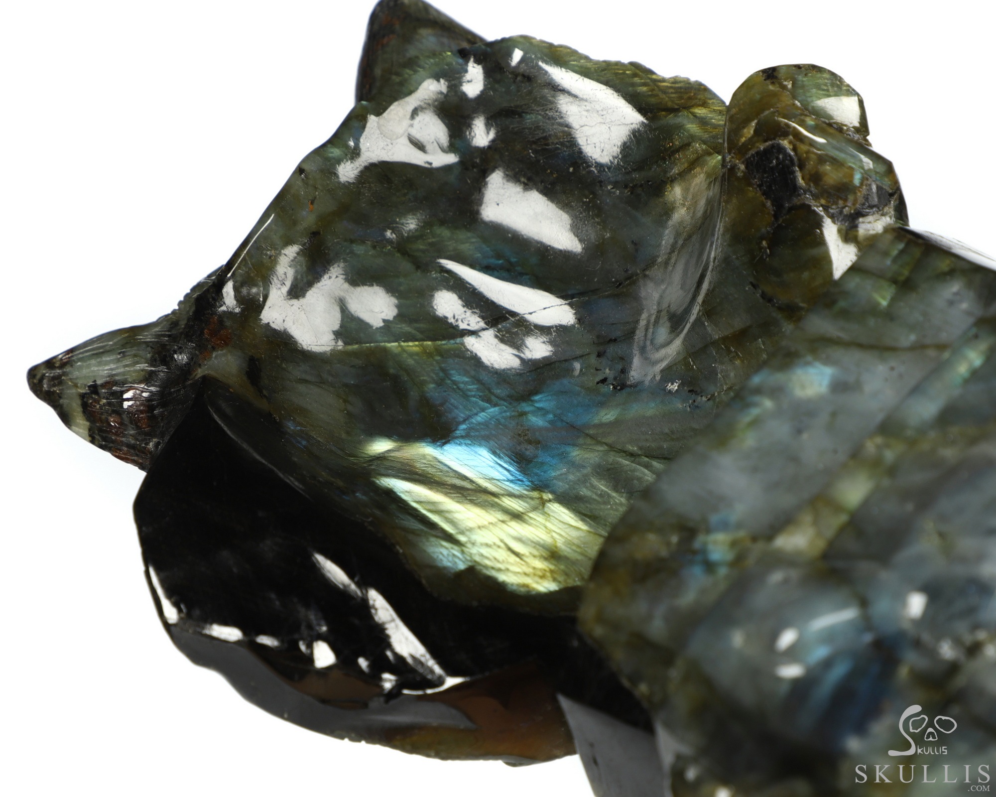 6.9" Flash Labradorite Carved Crystal Skull & Wolf, Crystal Healing 6.9" Flash Labradorite Carved Crystal Skull & Wolf, Crystal Healing