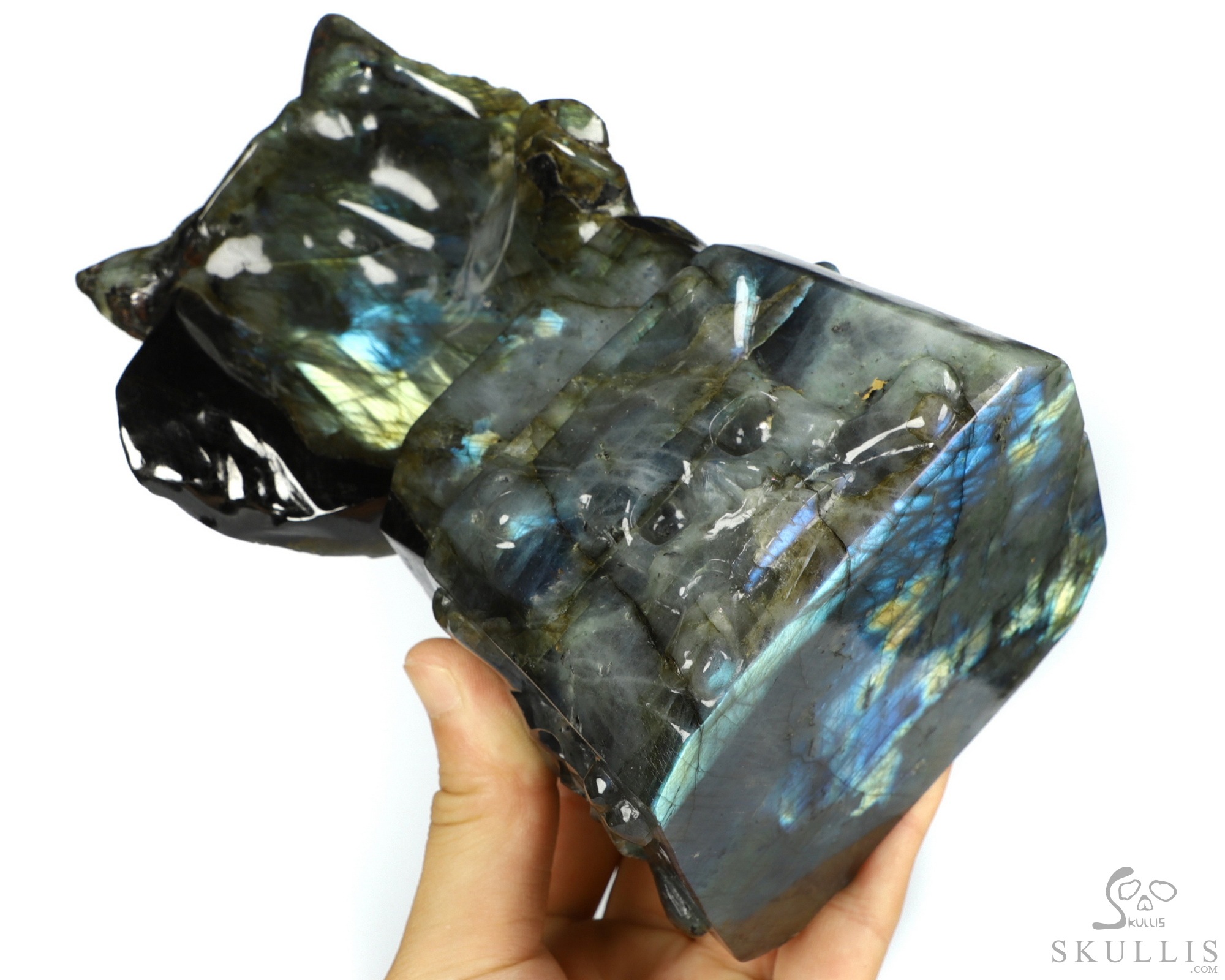 6.9" Flash Labradorite Carved Crystal Skull & Wolf, Crystal Healing 6.9" Flash Labradorite Carved Crystal Skull & Wolf, Crystal Healing