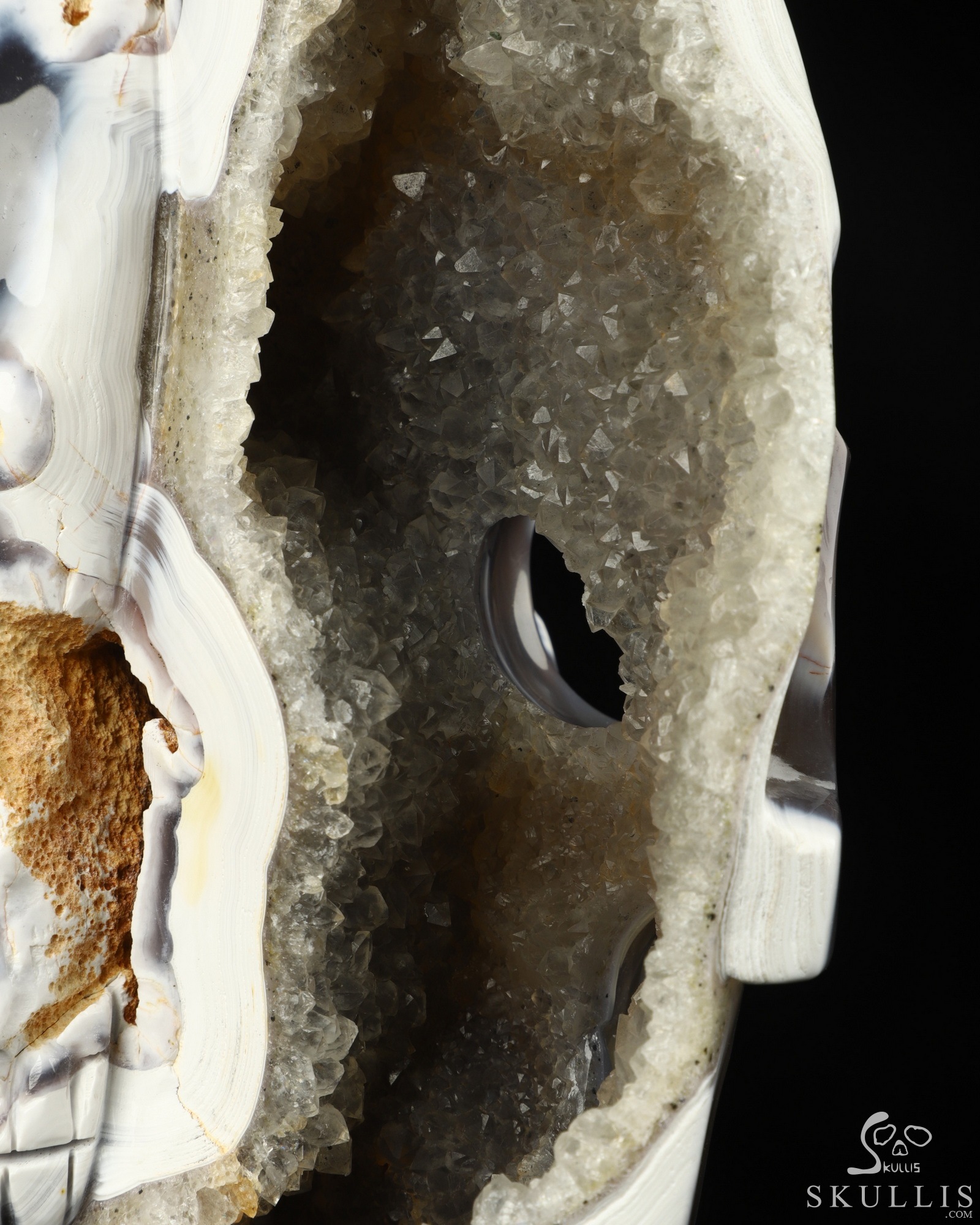 Two Faces 7.0" Orca agate Geode Carved Crystal Skull Sculpture, Crystal Healing Two Faces 7.0" Orca agate Geode Carved Crystal Skull Sculpture, Crystal Healing