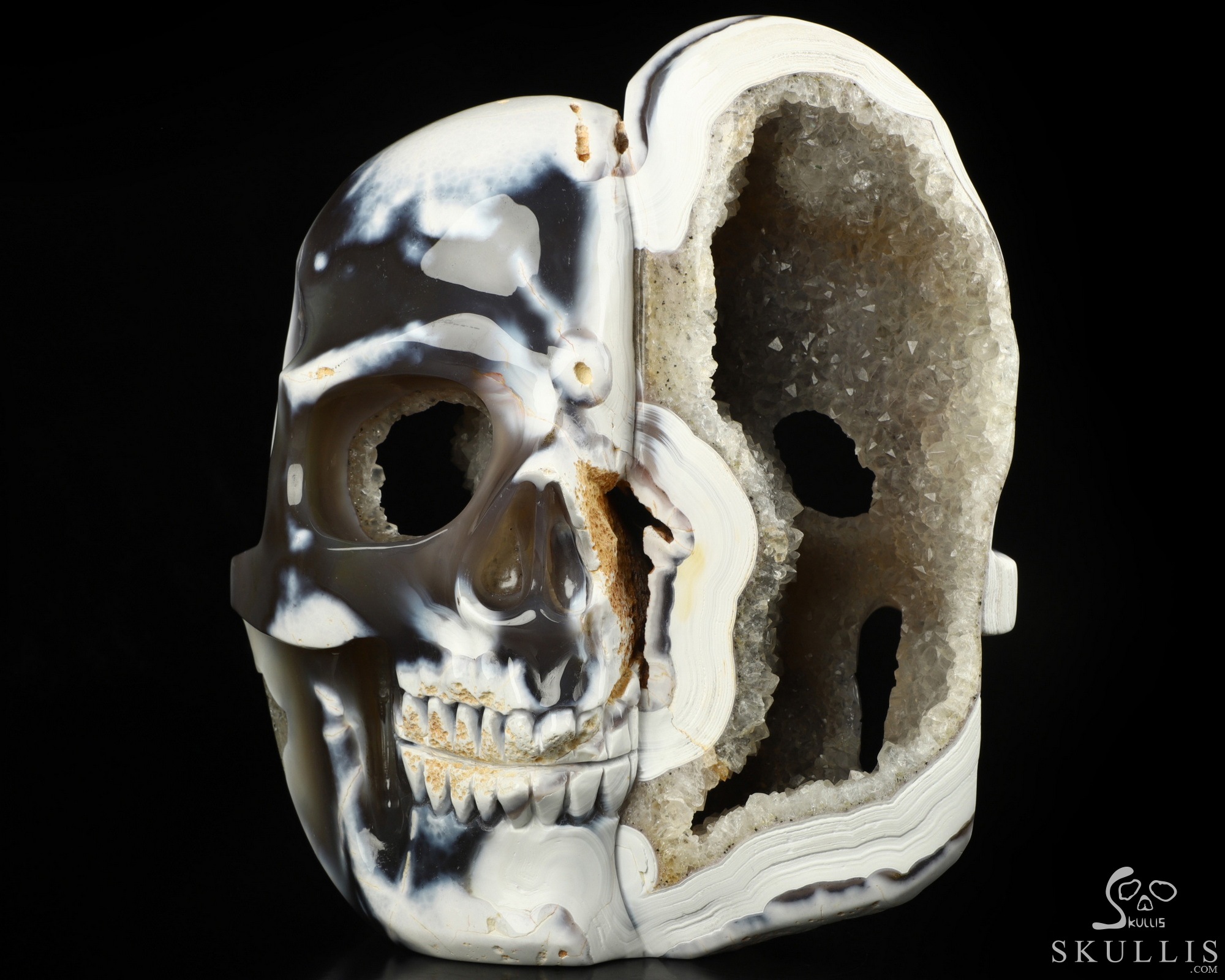 Two Faces 7.0" Orca agate Geode Carved Crystal Skull Sculpture, Crystal Healing Two Faces 7.0" Orca agate Geode Carved Crystal Skull Sculpture, Crystal Healing