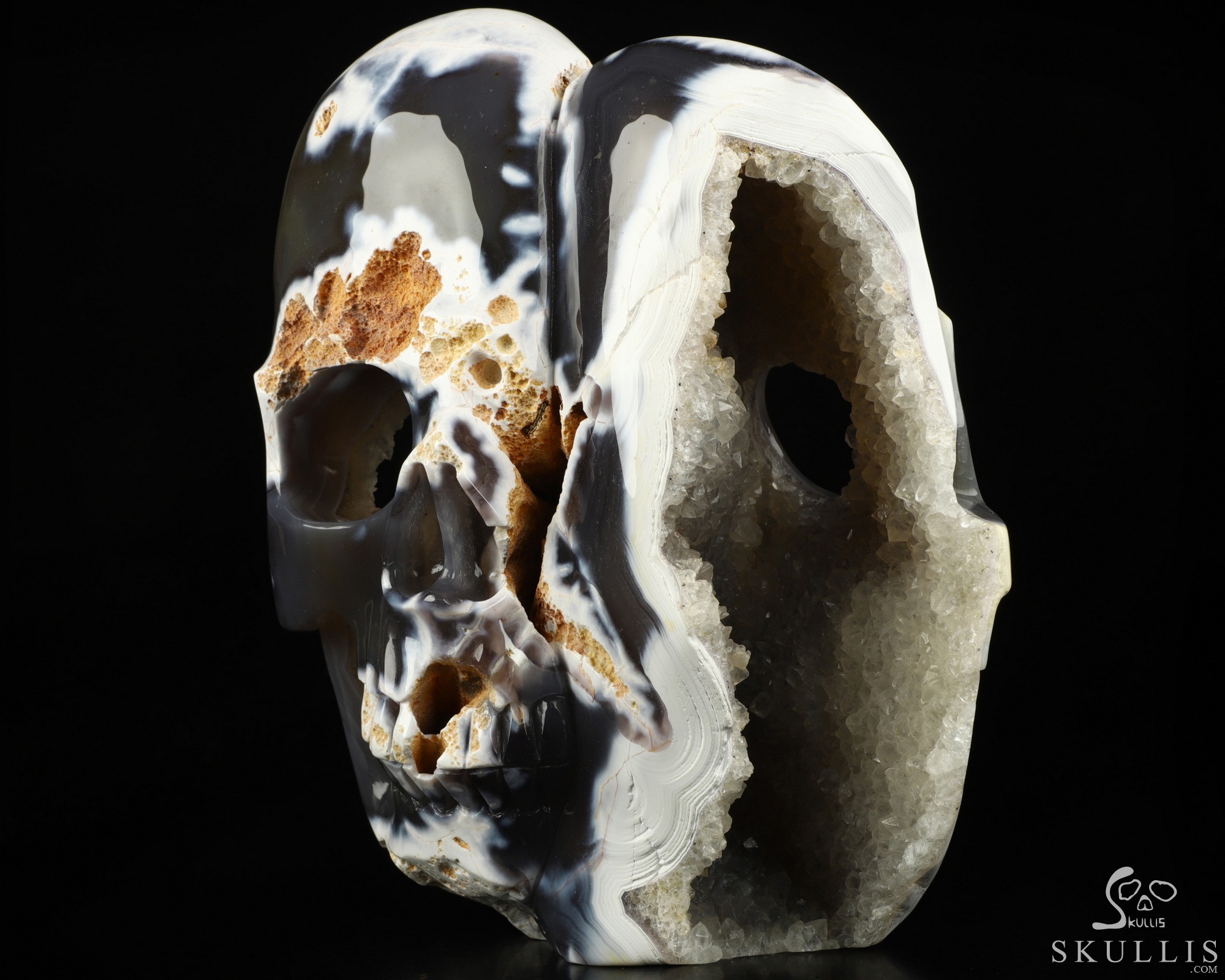 Two Faces 7.0" Orca agate Geode Carved Crystal Skull Sculpture, Crystal Healing Two Faces 7.0" Orca agate Geode Carved Crystal Skull Sculpture, Crystal Healing
