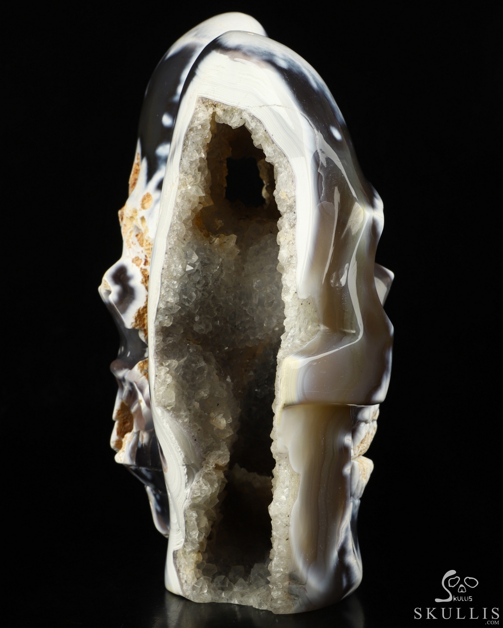 Two Faces 7.0" Orca agate Geode Carved Crystal Skull Sculpture, Crystal Healing Two Faces 7.0" Orca agate Geode Carved Crystal Skull Sculpture, Crystal Healing