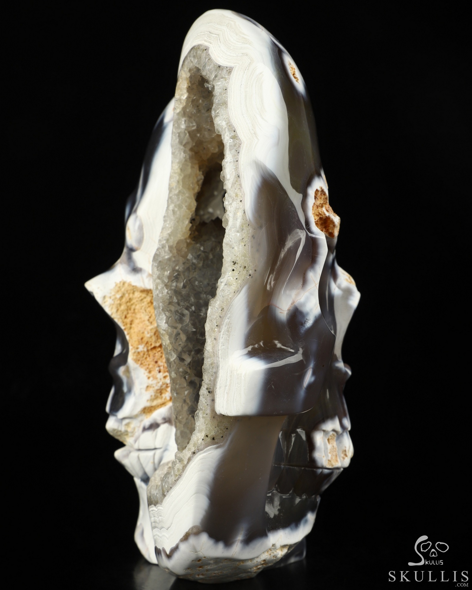 Two Faces 7.0" Orca agate Geode Carved Crystal Skull Sculpture, Crystal Healing Two Faces 7.0" Orca agate Geode Carved Crystal Skull Sculpture, Crystal Healing