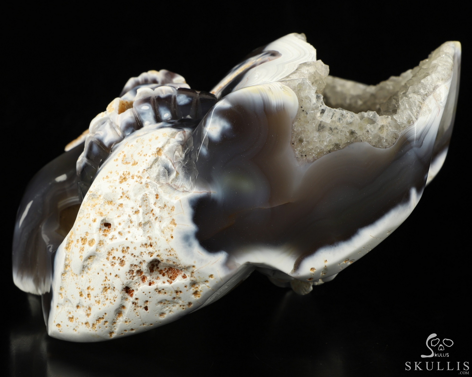 Two Faces 7.0" Orca agate Geode Carved Crystal Skull Sculpture, Crystal Healing Two Faces 7.0" Orca agate Geode Carved Crystal Skull Sculpture, Crystal Healing