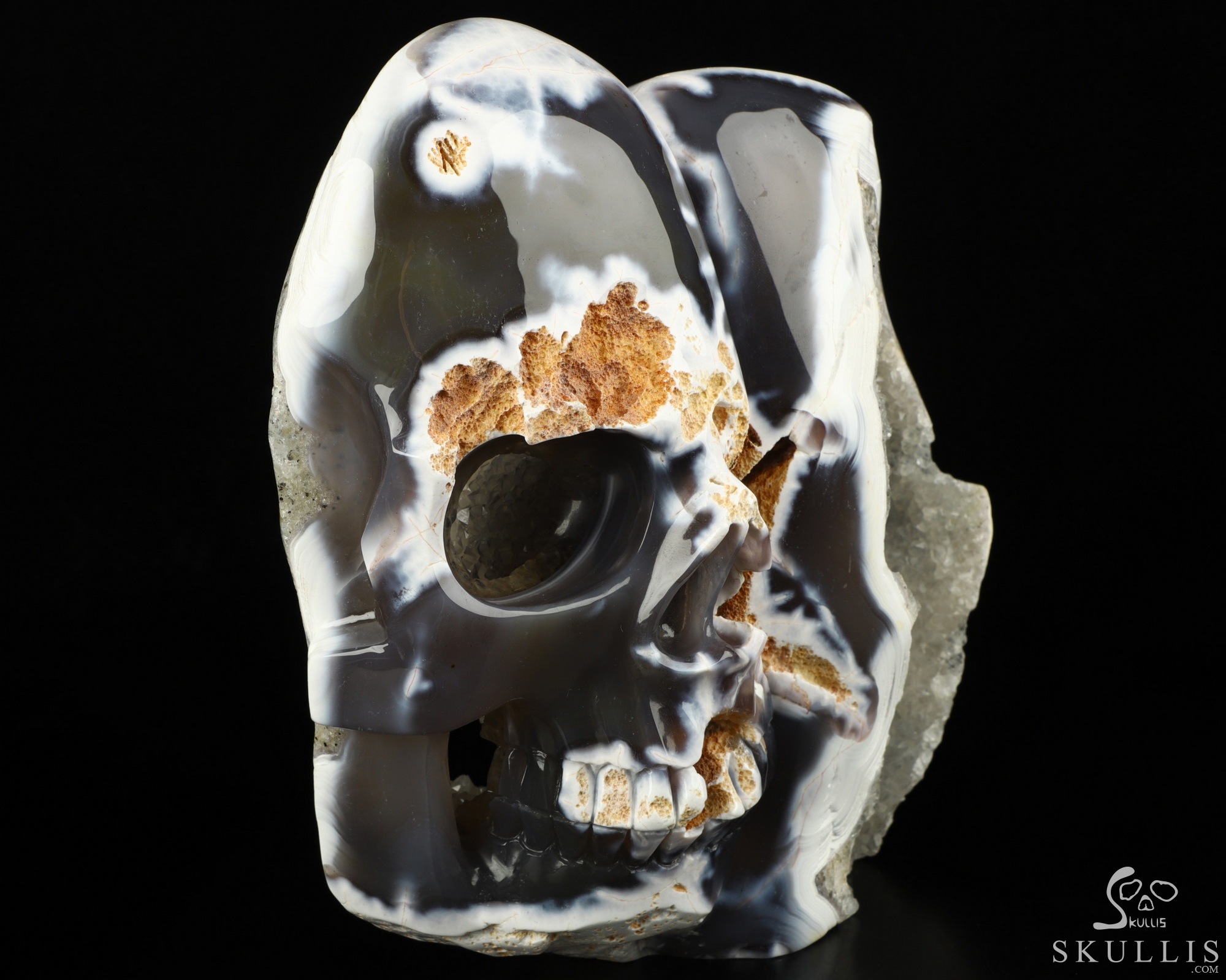 Two Faces 7.0" Orca agate Geode Carved Crystal Skull Sculpture, Crystal Healing Two Faces 7.0" Orca agate Geode Carved Crystal Skull Sculpture, Crystal Healing