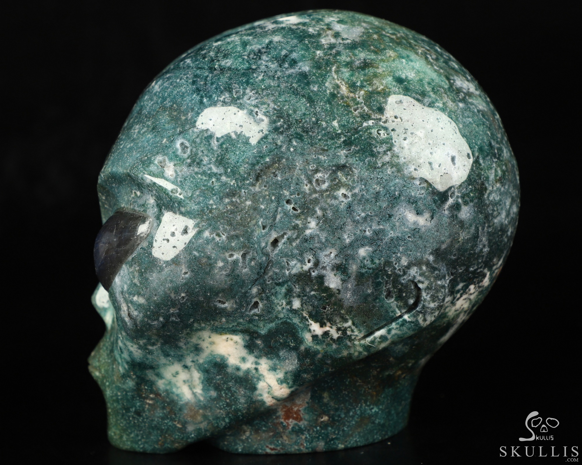 4.1" Green Moss Agate Crystal Skull Companion with Labradorite Eyes, Star Being Female Alien Reiki Healing Stone Statue 4.1" Green Moss Agate Crystal Skull Companion with Labradorite Eyes, Star Being Female Alien Reiki Healing Stone Statue