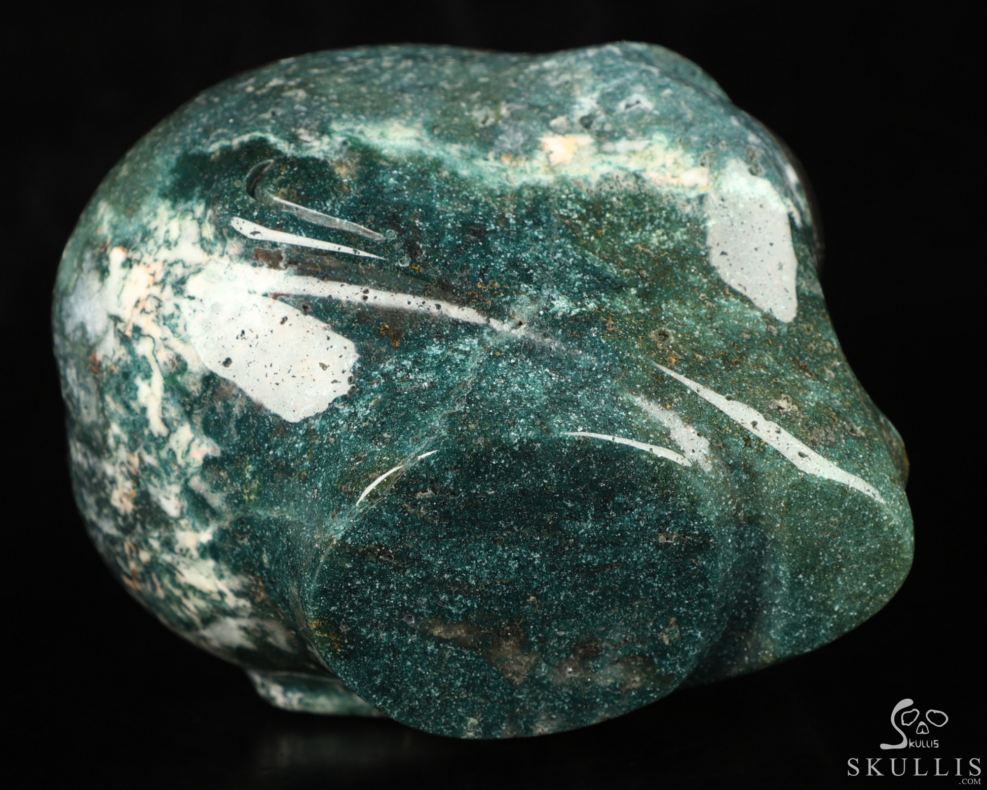 4.1" Green Moss Agate Crystal Skull Companion with Labradorite Eyes, Star Being Female Alien Reiki Healing Stone Statue 4.1" Green Moss Agate Crystal Skull Companion with Labradorite Eyes, Star Being Female Alien Reiki Healing Stone Statue