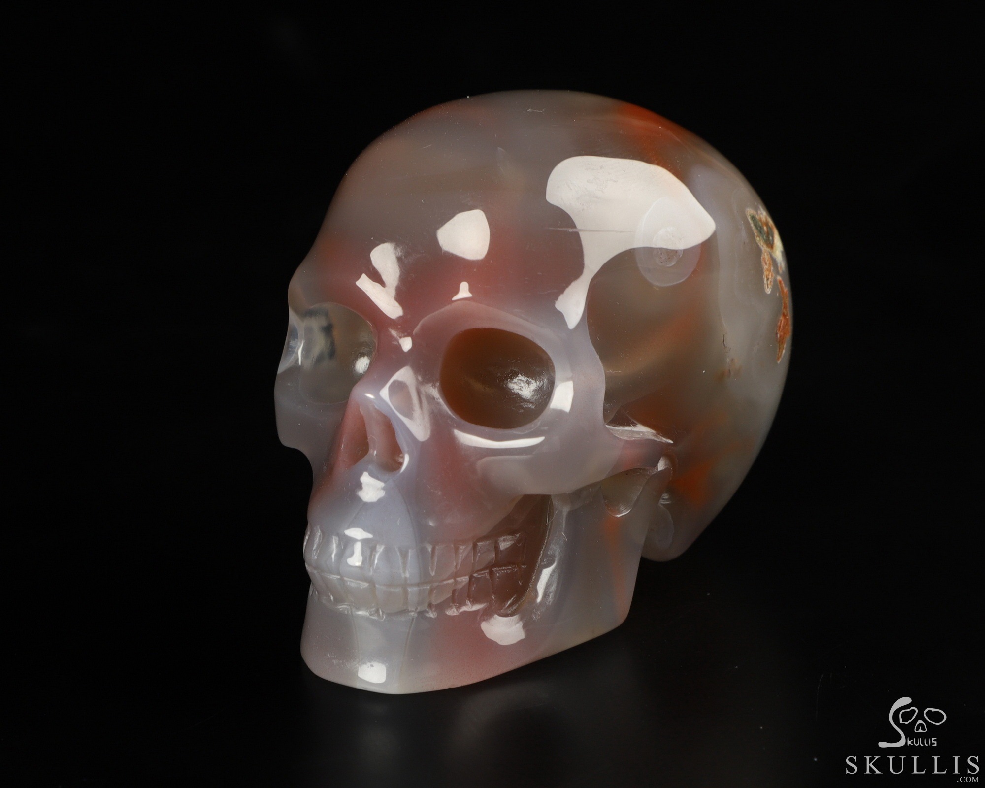 Gemstone 2.0" Mozambique Agate Hand Carved Crystal Skull, Realistic, Crystal Healing Gemstone 2.0" Mozambique Agate Hand Carved Crystal Skull, Realistic, Crystal Healing