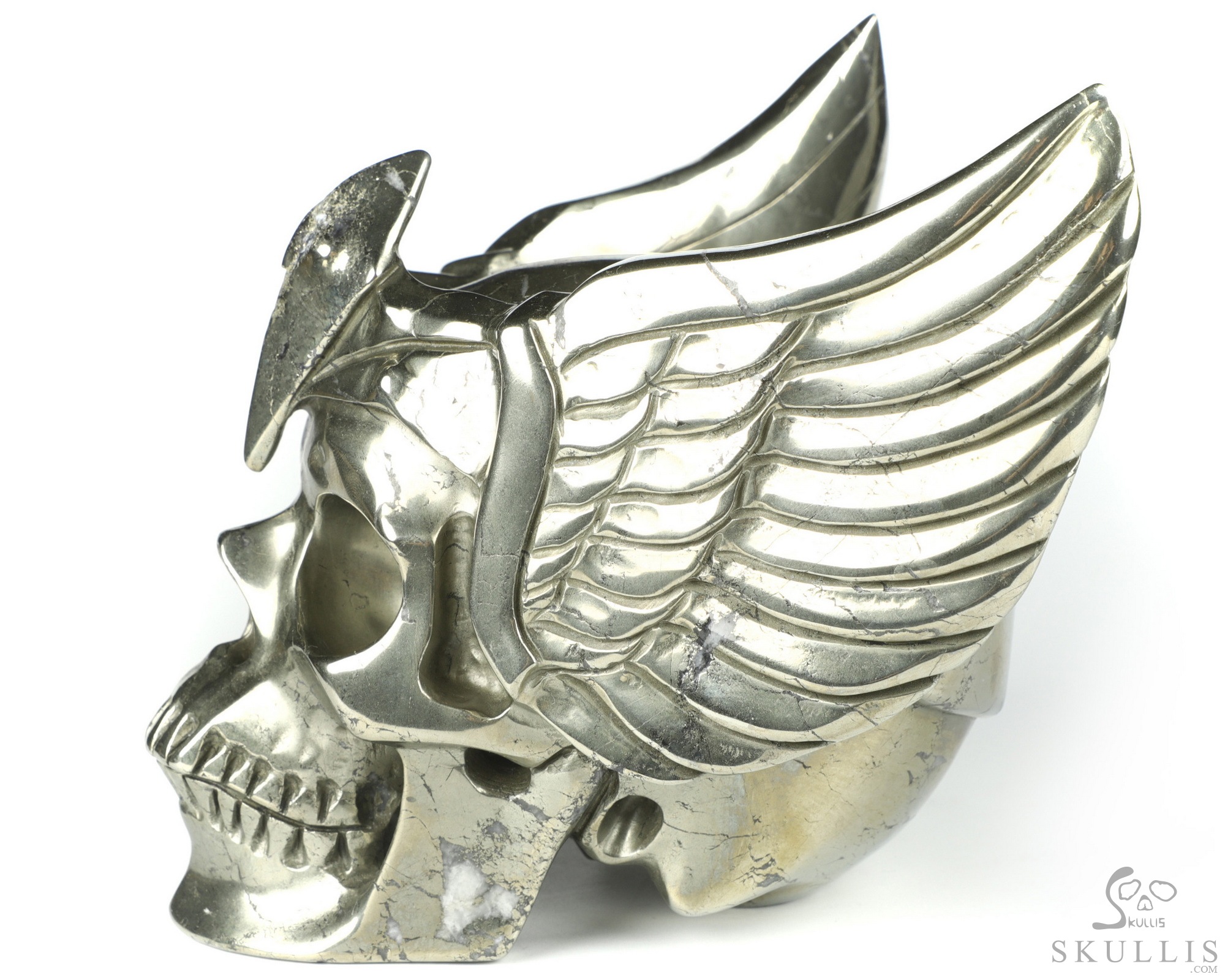 5.9" Pyrite Carved Crystal Guardian Skull, Crystal Healing 5.9" Pyrite Carved Crystal Guardian Skull, Crystal Healing