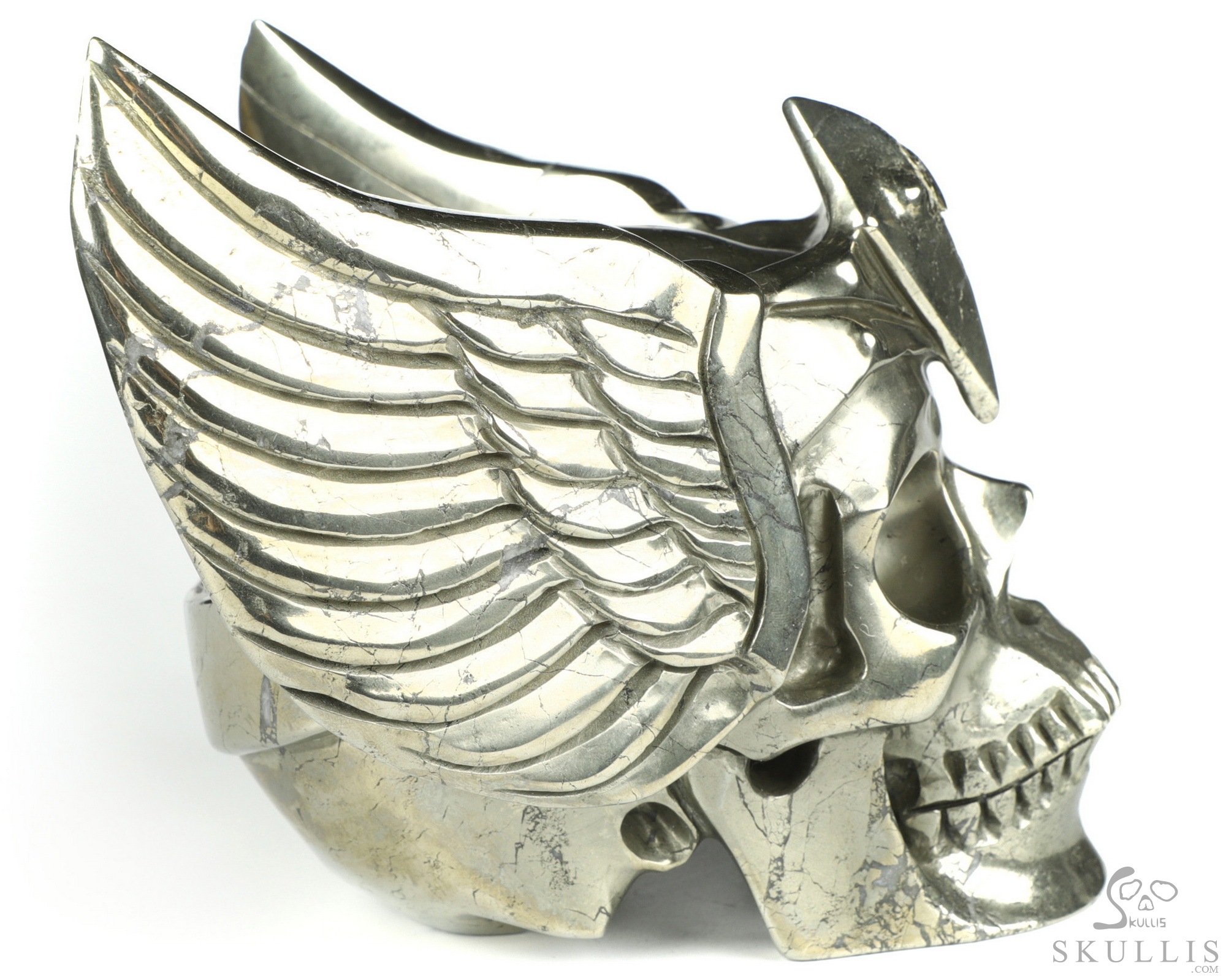 5.9" Pyrite Carved Crystal Guardian Skull, Crystal Healing 5.9" Pyrite Carved Crystal Guardian Skull, Crystal Healing