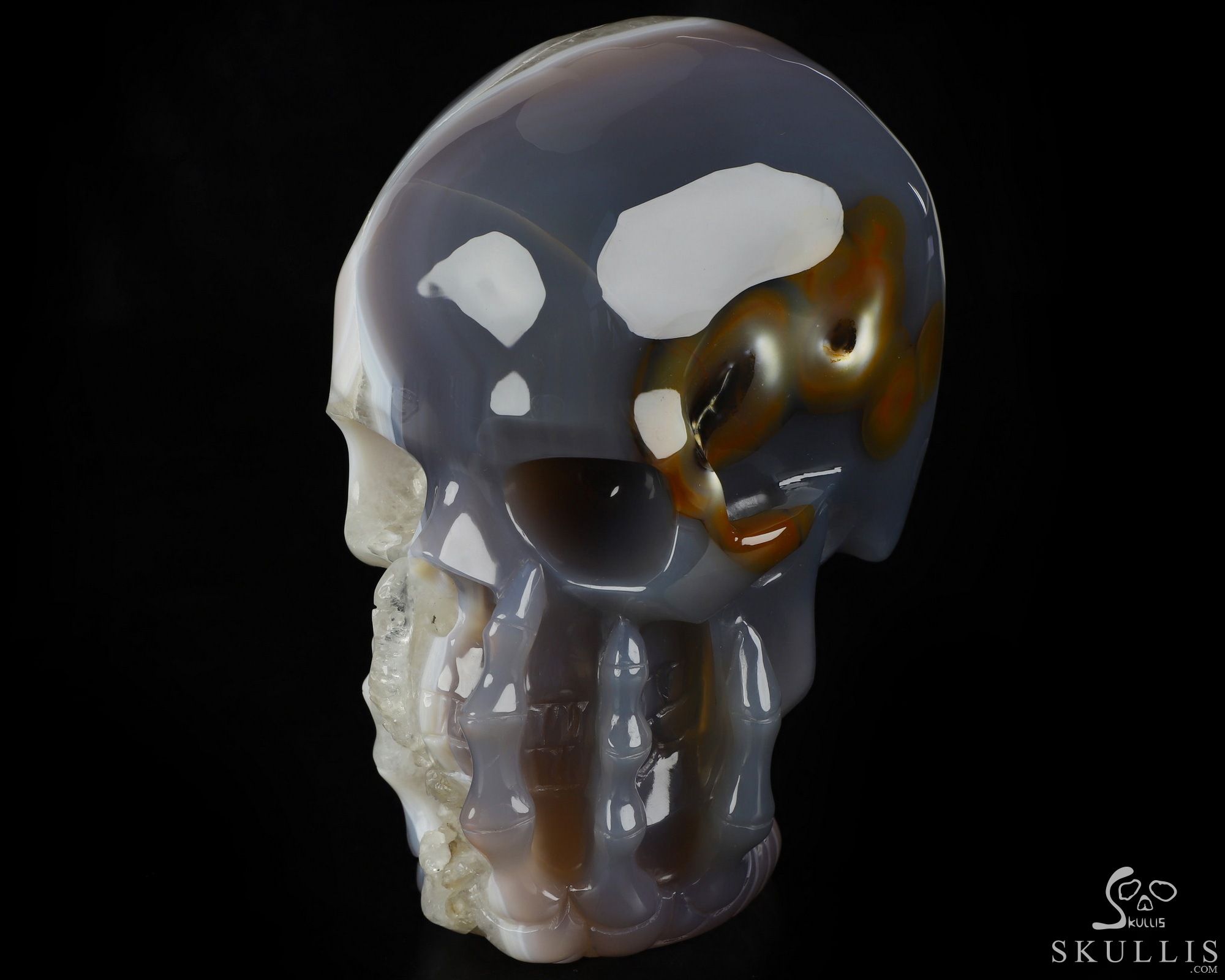 5.7" Premium Brazilian Agate Carved Crystal Skull & Skeletal Hand Sculpture, Realistic 5.7" Premium Brazilian Agate Carved Crystal Skull & Skeletal Hand Sculpture, Realistic