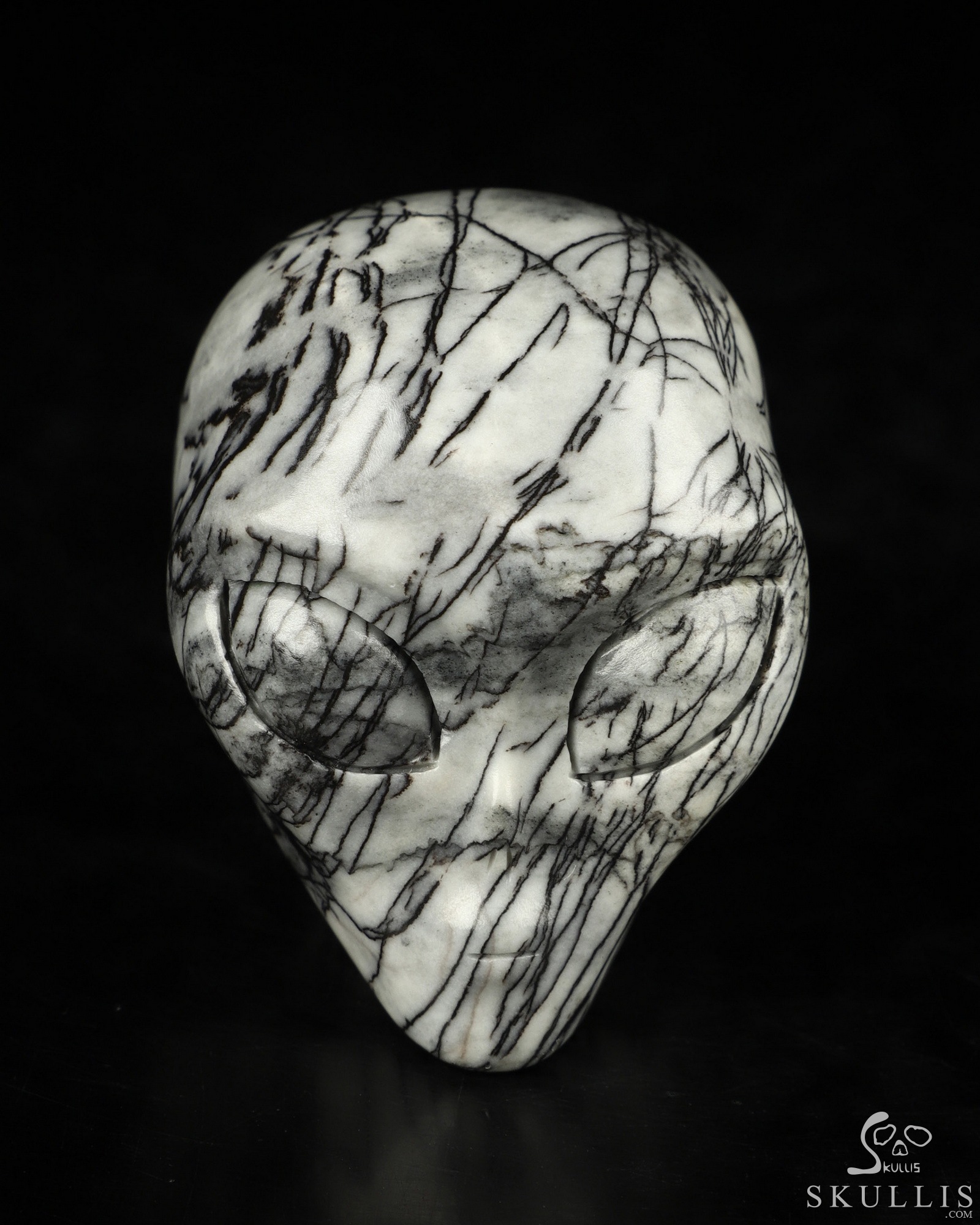 1.8" Black Network Jasper Crystal Skull Companion Star Being Female Alien Reiki Healing Stone Statue 1.8" Black Network Jasper Crystal Skull Companion Star Being Female Alien Reiki Healing Stone Statue