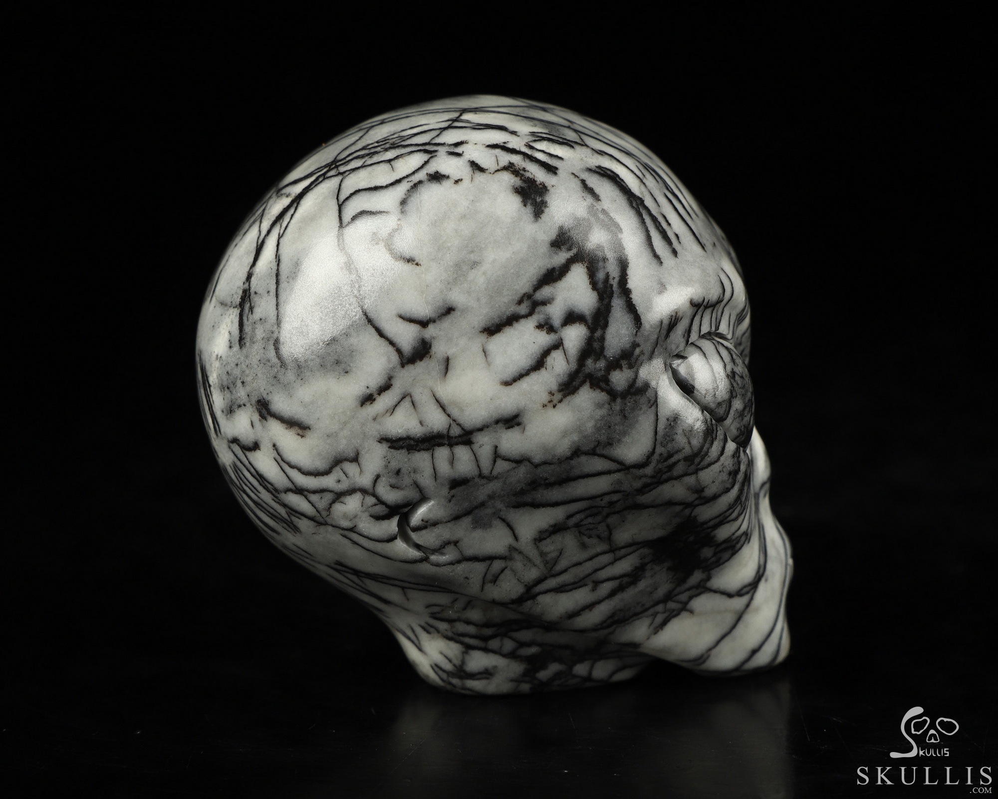1.8" Black Network Jasper Crystal Skull Companion Star Being Female Alien Reiki Healing Stone Statue 1.8" Black Network Jasper Crystal Skull Companion Star Being Female Alien Reiki Healing Stone Statue
