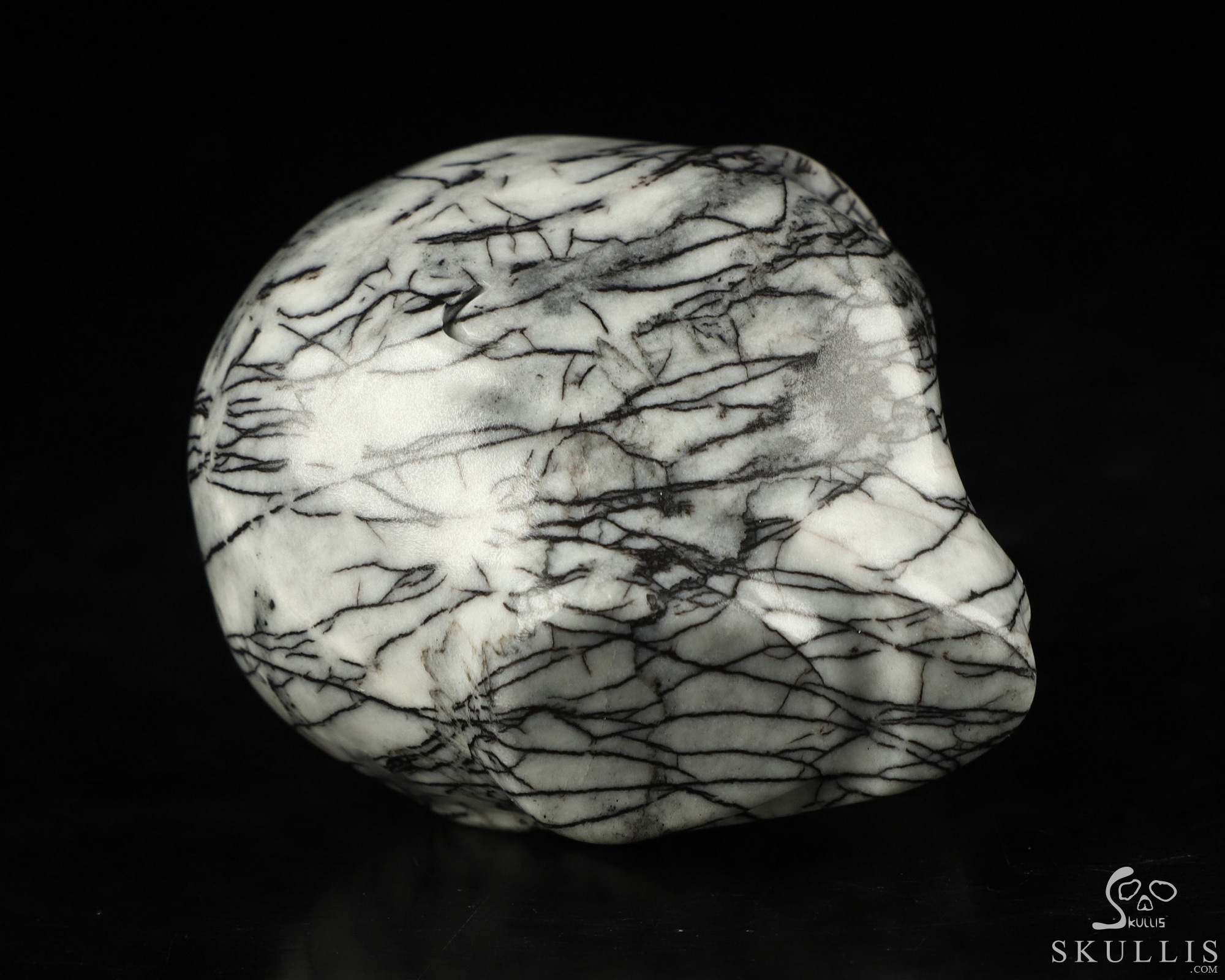 1.8" Black Network Jasper Crystal Skull Companion Star Being Female Alien Reiki Healing Stone Statue 1.8" Black Network Jasper Crystal Skull Companion Star Being Female Alien Reiki Healing Stone Statue