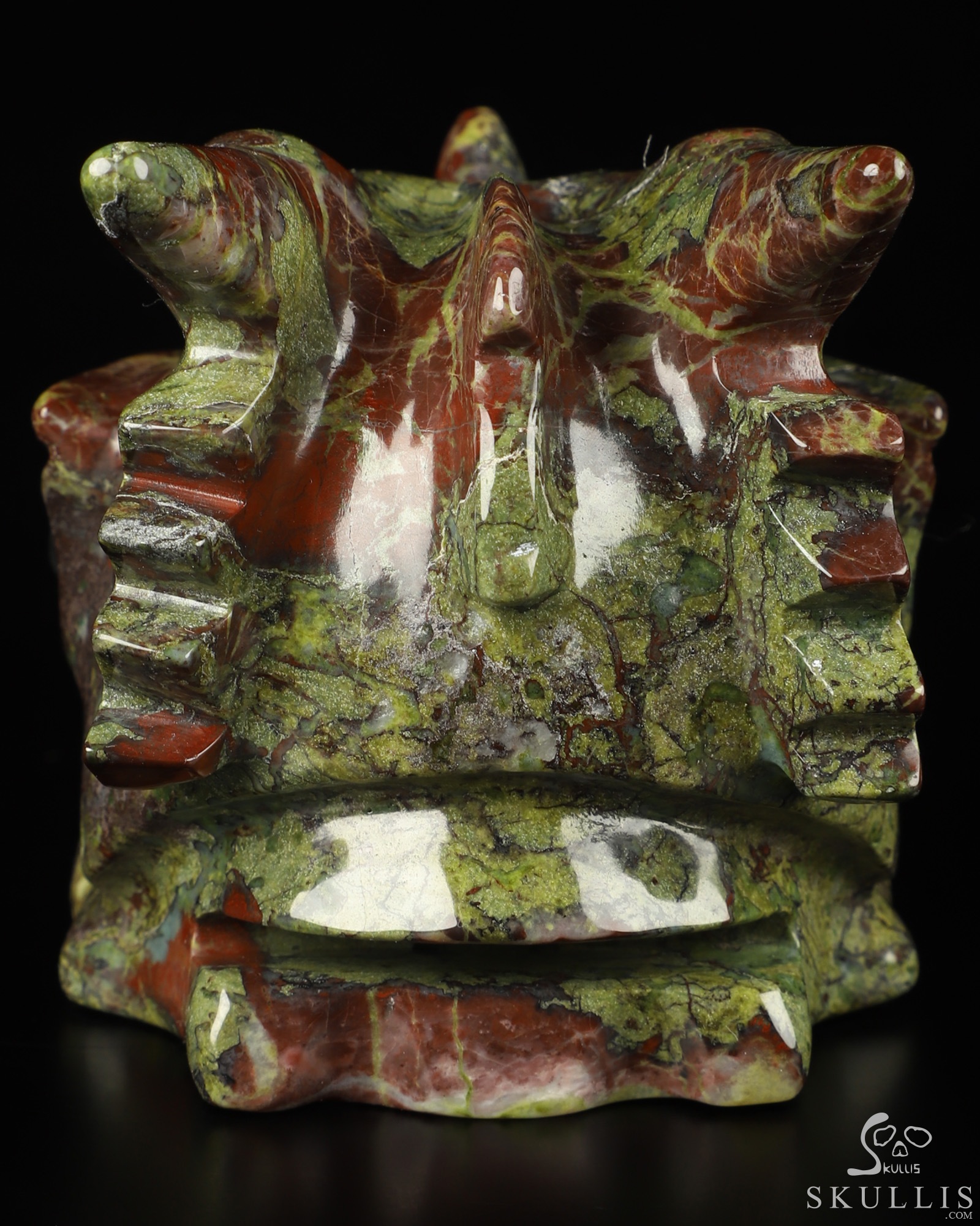 5.1" Dragon Blood Jasper Hand Carved Crystal Dragon Skull with Labradorite Eyes Sculpture, Crystal Healing 5.1" Dragon Blood Jasper Hand Carved Crystal Dragon Skull with Labradorite Eyes Sculpture, Crystal Healing