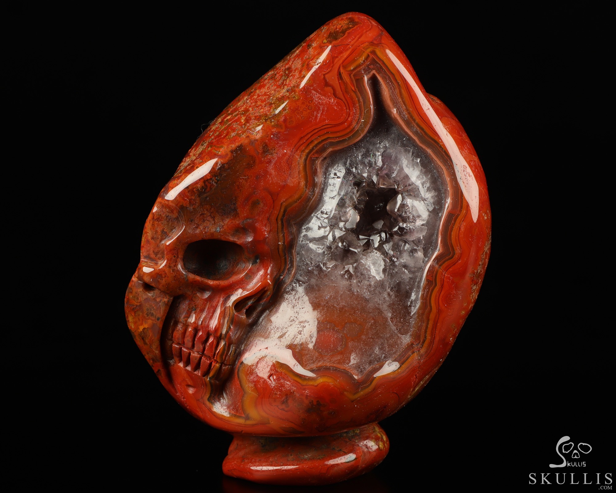 Gemstone 3.9" Empire Red Agate Hand Carved Crystal Skull Fine Art Sculpture, Crystal Healing Gemstone 3.9" Empire Red Agate Hand Carved Crystal Skull Fine Art Sculpture, Crystal Healing