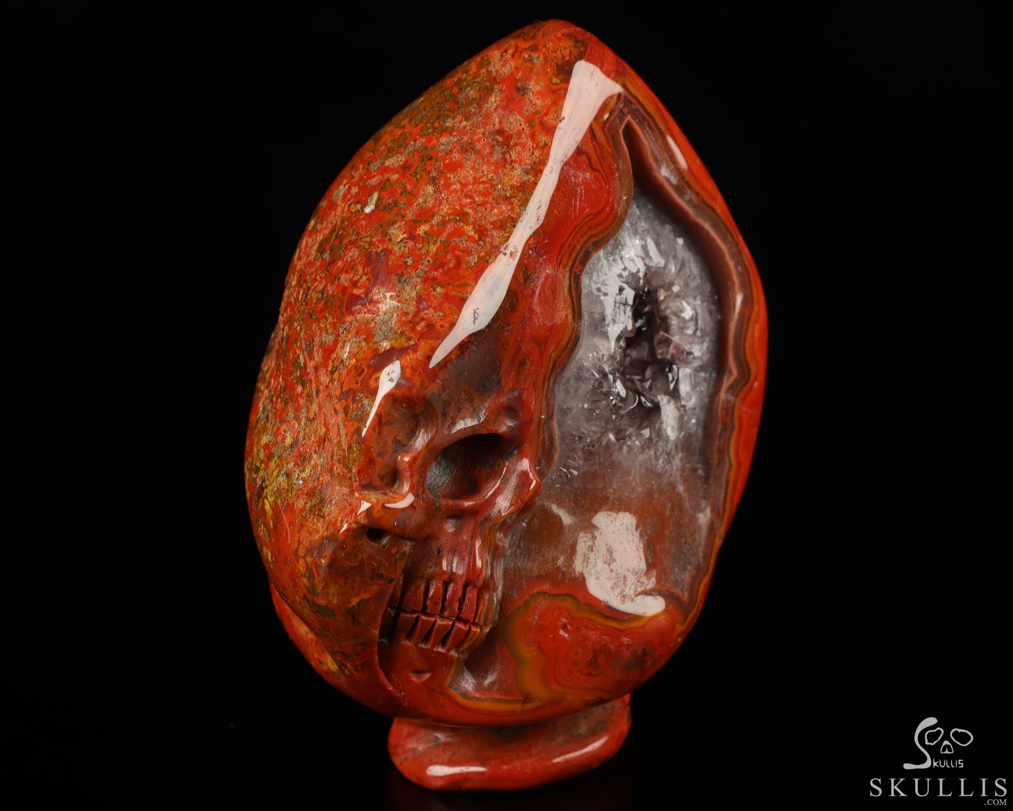 Gemstone 3.9" Empire Red Agate Hand Carved Crystal Skull Fine Art Sculpture, Crystal Healing Gemstone 3.9" Empire Red Agate Hand Carved Crystal Skull Fine Art Sculpture, Crystal Healing