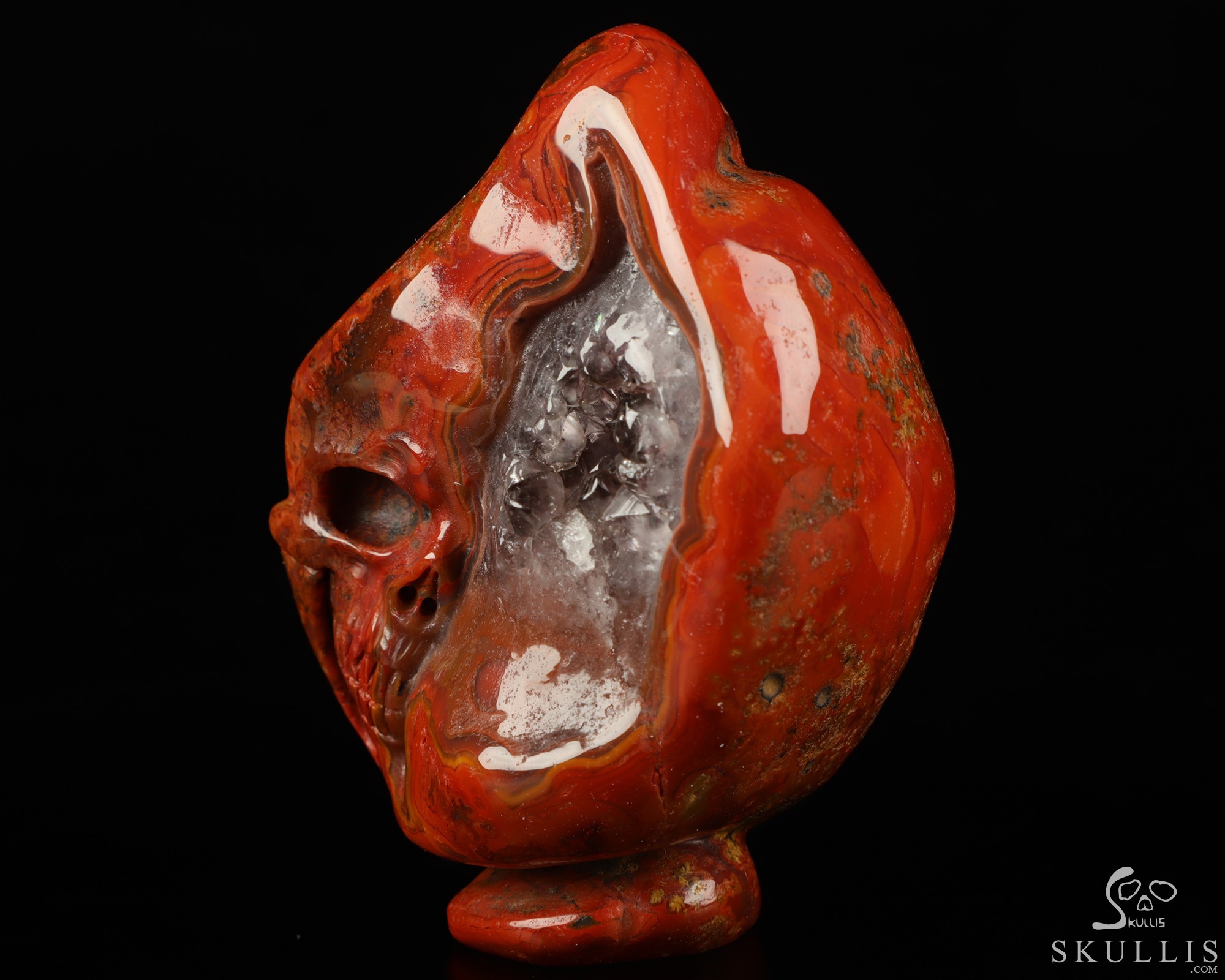 Gemstone 3.9" Empire Red Agate Hand Carved Crystal Skull Fine Art Sculpture, Crystal Healing Gemstone 3.9" Empire Red Agate Hand Carved Crystal Skull Fine Art Sculpture, Crystal Healing