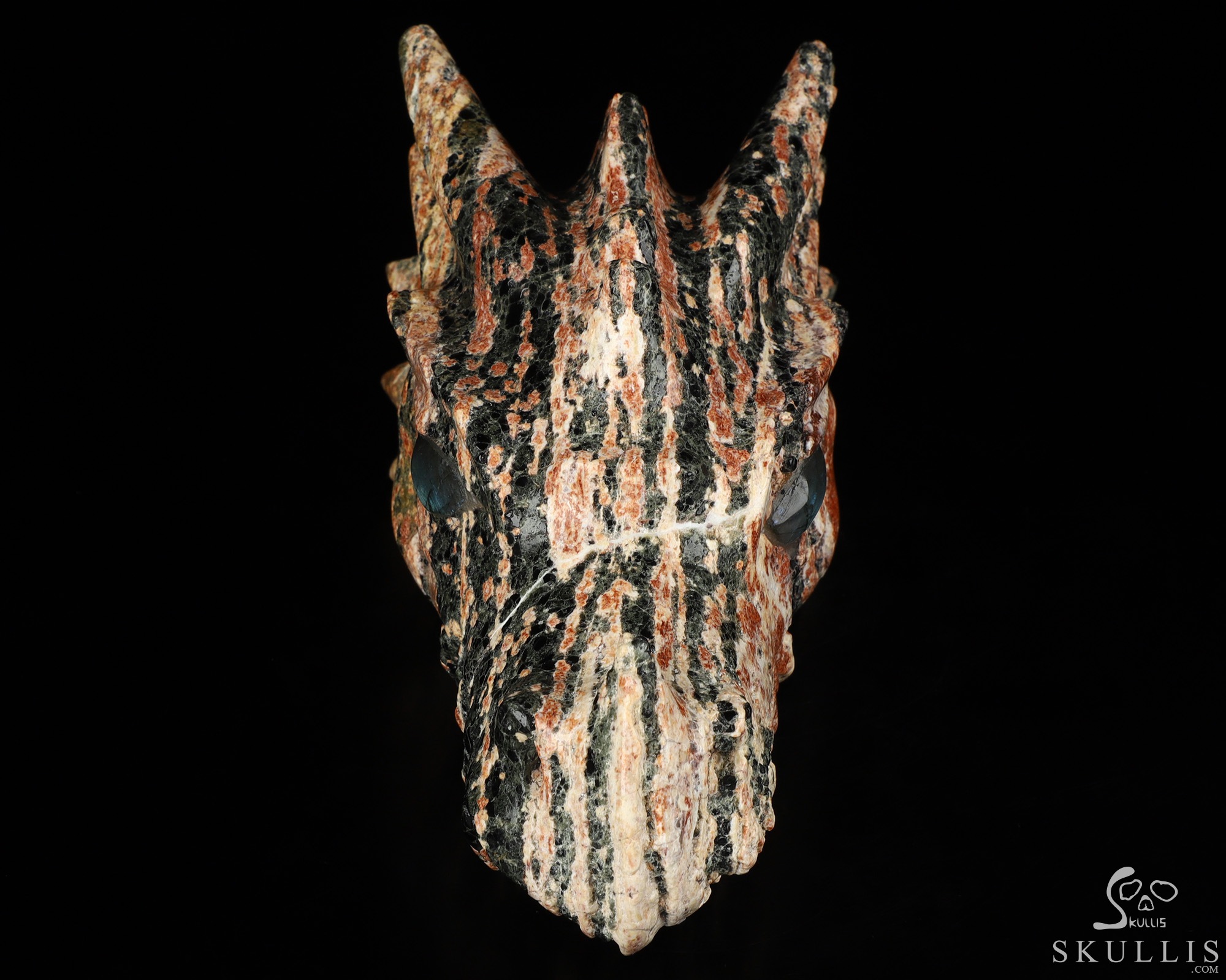 5.9" Snowflake Obsidian Hand Carved Crystal Dragon Head Skull with Labradorite Eyes Sculpture, Crystal Healing 5.9" Snowflake Obsidian Hand Carved Crystal Dragon Head Skull with Labradorite Eyes Sculpture, Crystal Healing