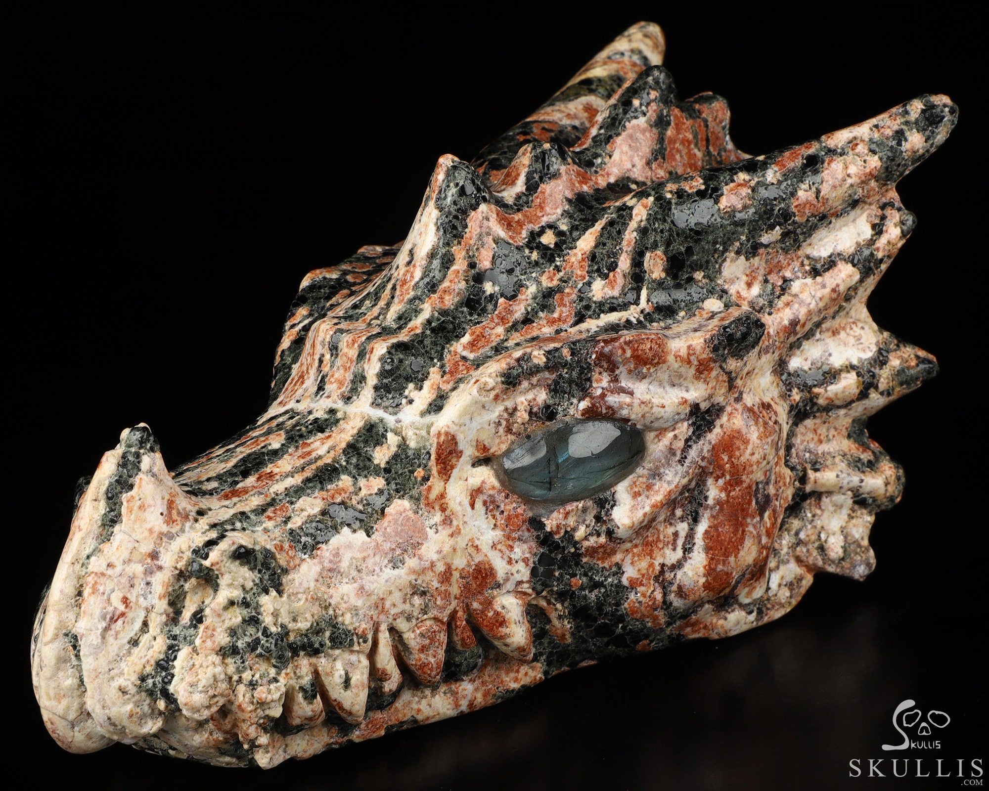 5.9" Snowflake Obsidian Hand Carved Crystal Dragon Head Skull with Labradorite Eyes Sculpture, Crystal Healing 5.9" Snowflake Obsidian Hand Carved Crystal Dragon Head Skull with Labradorite Eyes Sculpture, Crystal Healing