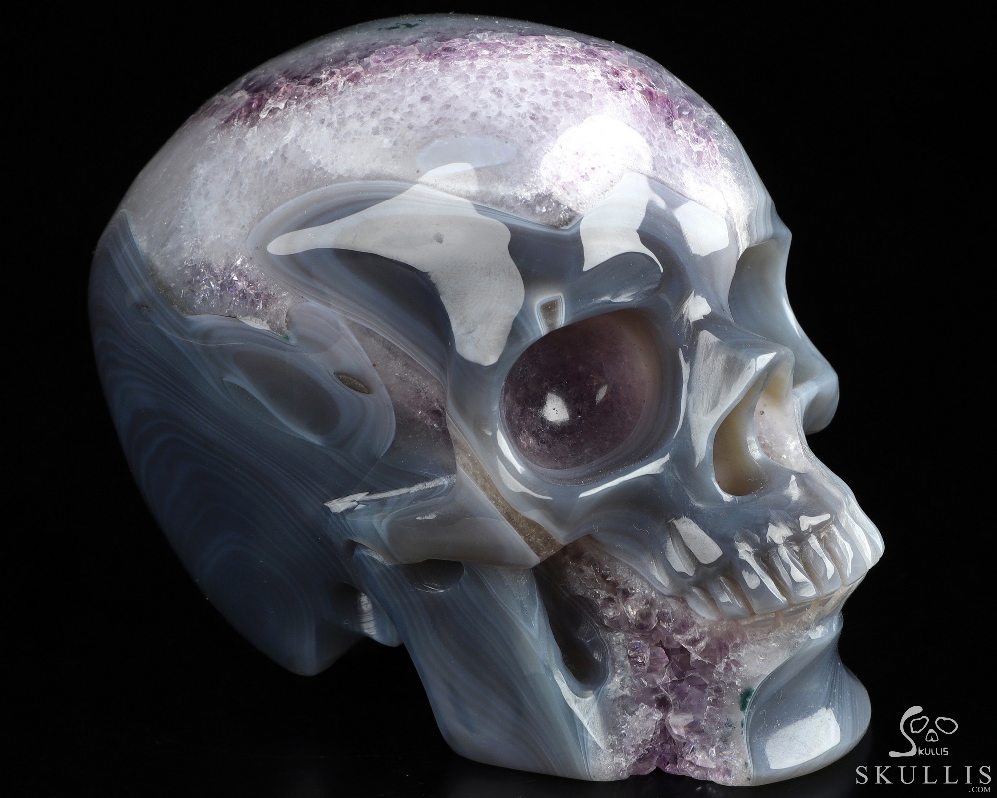 3.9" Agate Amethyst Geode Hand Carved Crystal Skull, Super Realistic, Crystal Healing 3.9" Agate Amethyst Geode Hand Carved Crystal Skull, Super Realistic, Crystal Healing