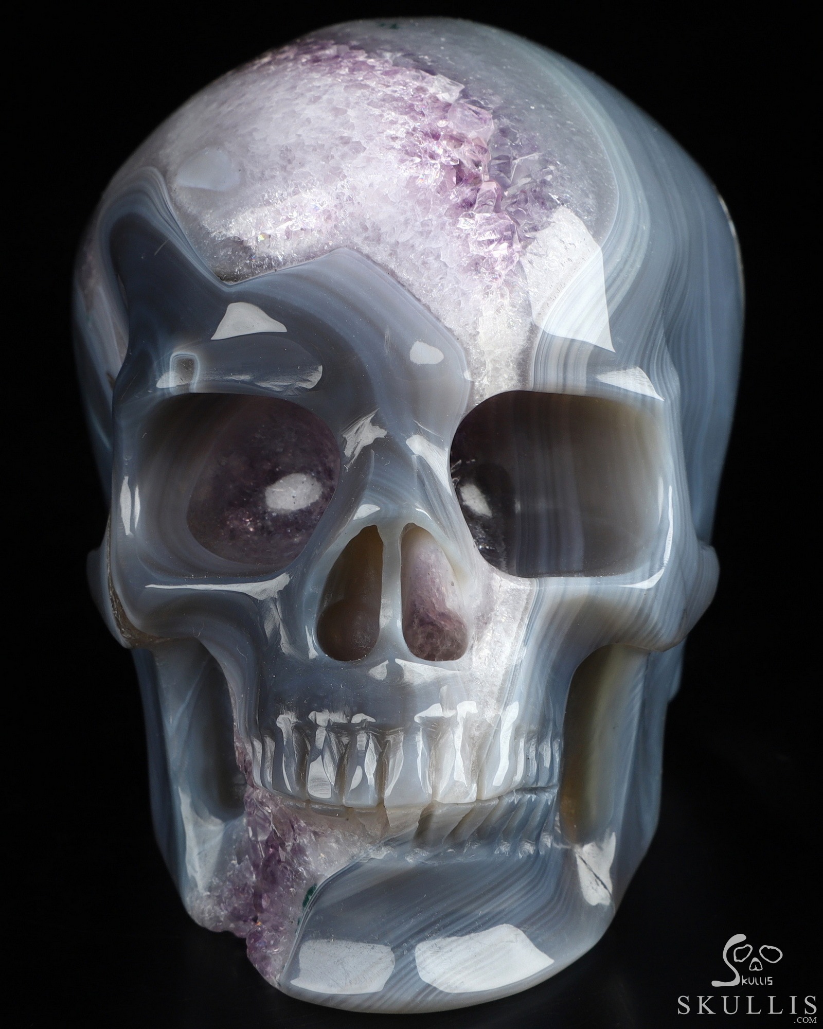 3.9" Agate Amethyst Geode Hand Carved Crystal Skull, Super Realistic, Crystal Healing 3.9" Agate Amethyst Geode Hand Carved Crystal Skull, Super Realistic, Crystal Healing