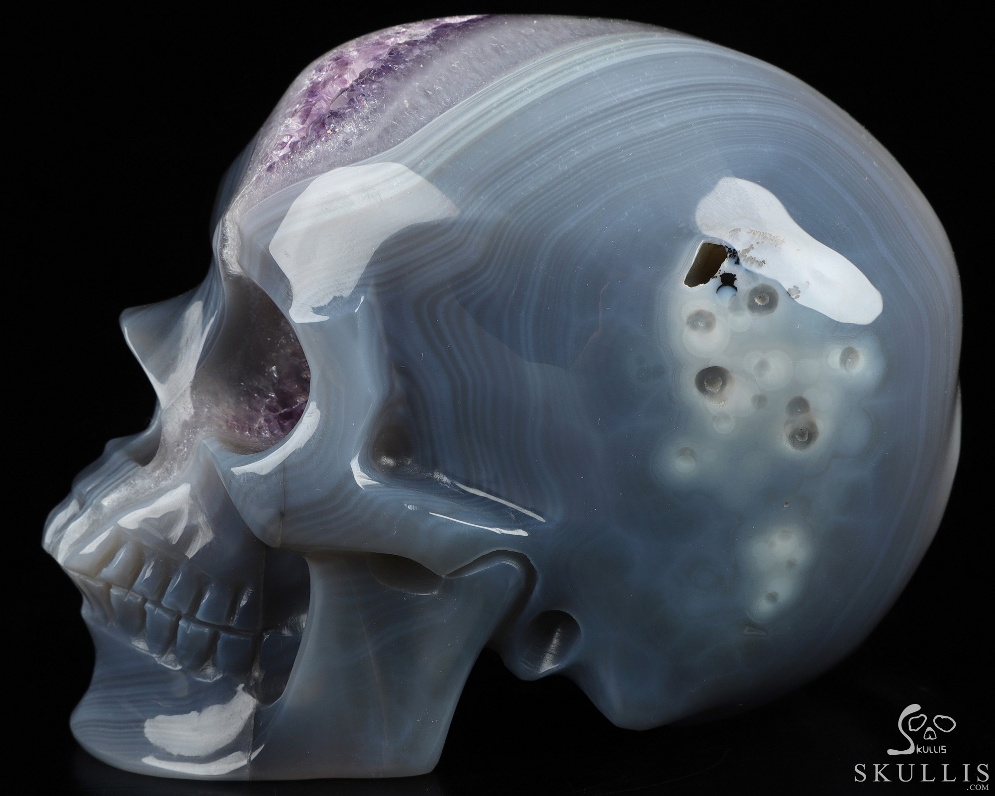 3.9" Agate Amethyst Geode Hand Carved Crystal Skull, Super Realistic, Crystal Healing 3.9" Agate Amethyst Geode Hand Carved Crystal Skull, Super Realistic, Crystal Healing