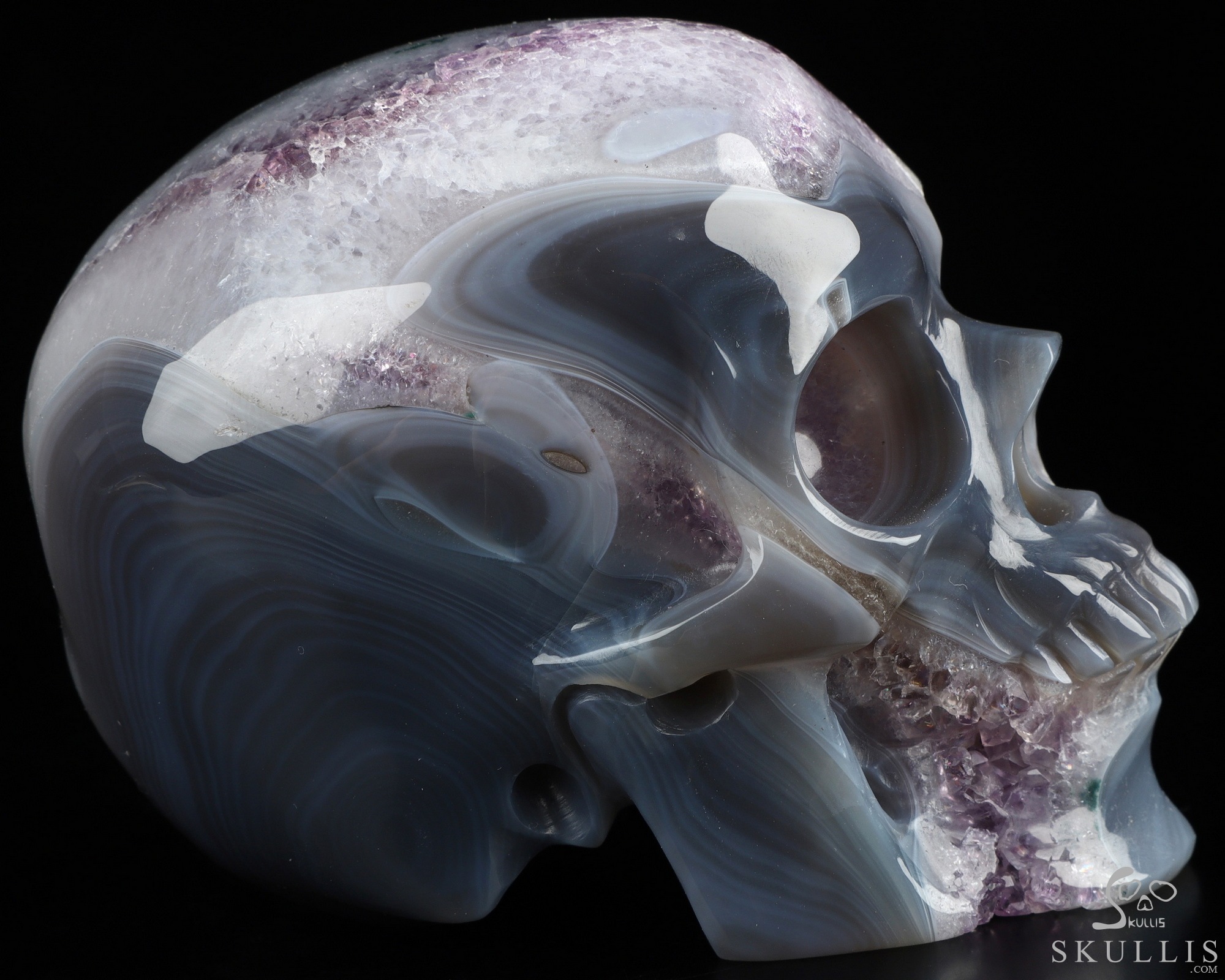 3.9" Agate Amethyst Geode Hand Carved Crystal Skull, Super Realistic, Crystal Healing 3.9" Agate Amethyst Geode Hand Carved Crystal Skull, Super Realistic, Crystal Healing