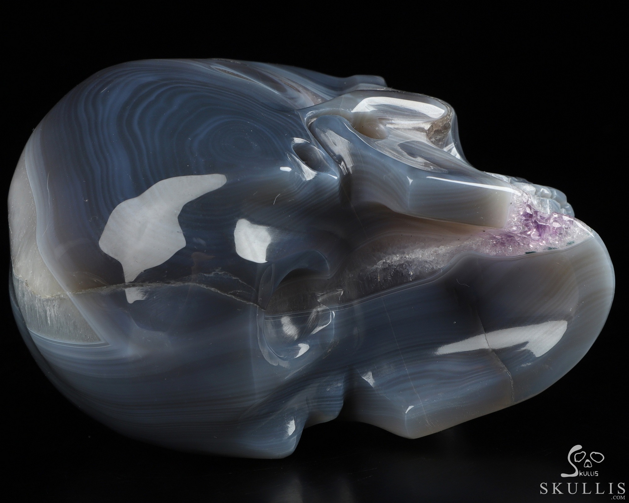 3.9" Agate Amethyst Geode Hand Carved Crystal Skull, Super Realistic, Crystal Healing 3.9" Agate Amethyst Geode Hand Carved Crystal Skull, Super Realistic, Crystal Healing