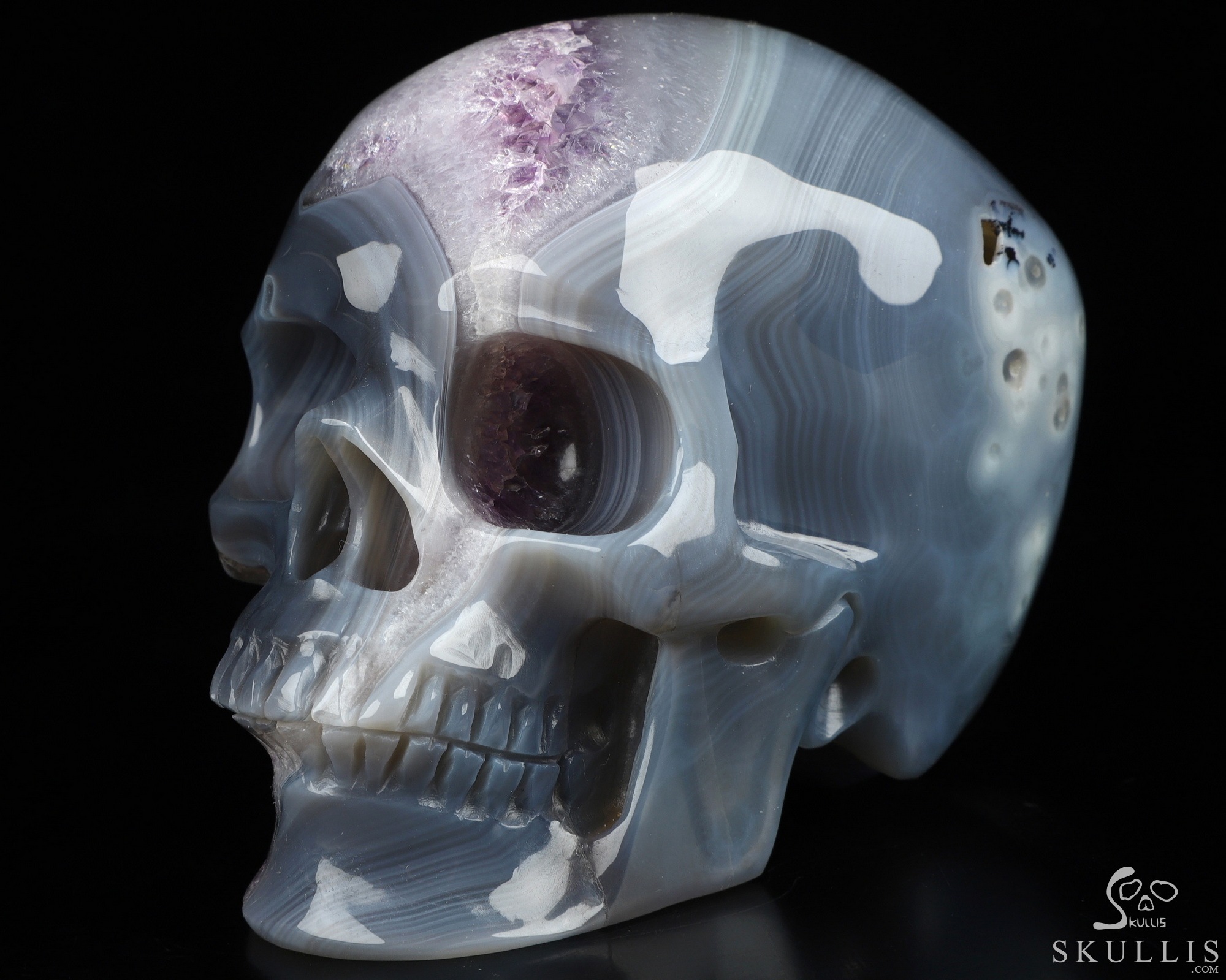 3.9" Agate Amethyst Geode Hand Carved Crystal Skull, Super Realistic, Crystal Healing 3.9" Agate Amethyst Geode Hand Carved Crystal Skull, Super Realistic, Crystal Healing