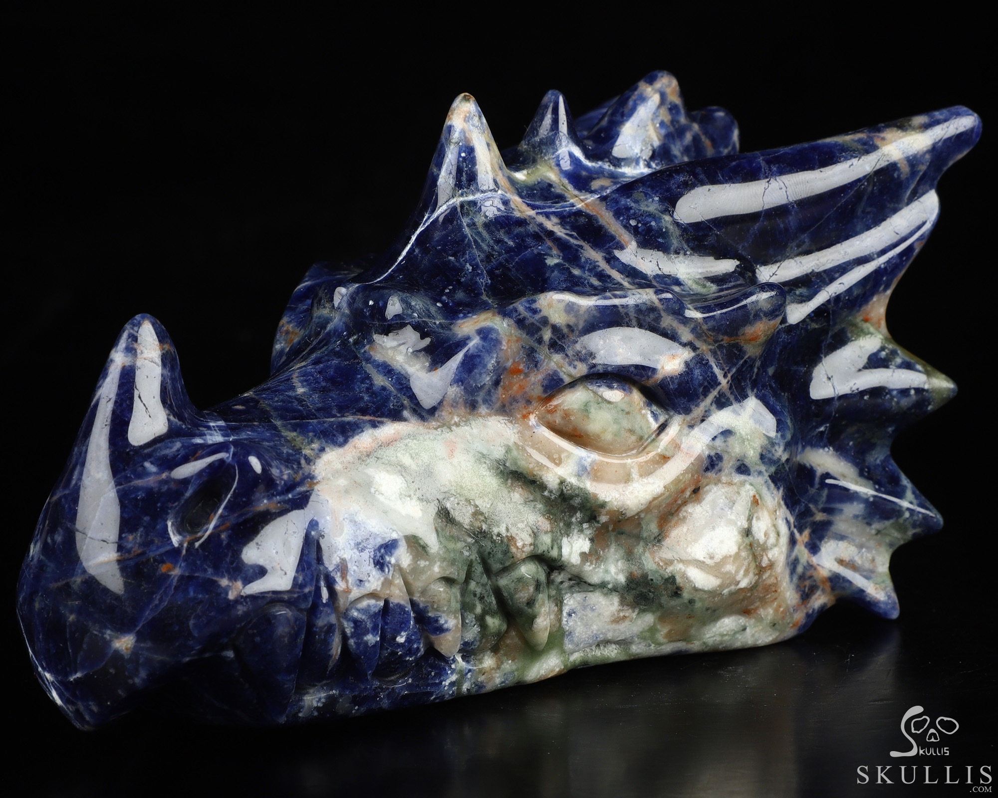 5.7" Sodalite Hand Carved Crystal Dragon Head Skull Sculpture, Crystal Healing 5.7" Sodalite Hand Carved Crystal Dragon Head Skull Sculpture, Crystal Healing