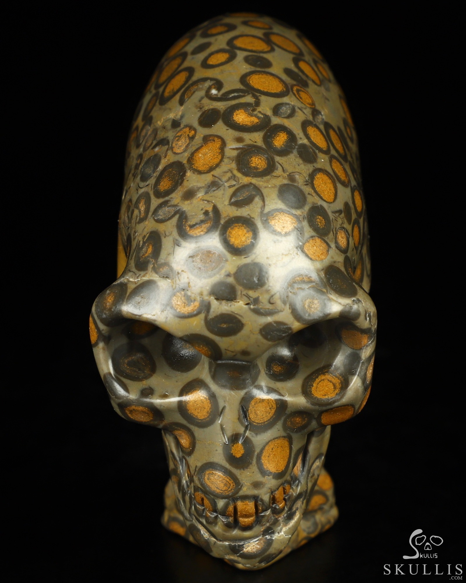 3.3" Chinese Leopard Skin Jasper Hand Carved Crystal Elongated Mayan Alien Skull with Spine Sculpture, Crystal Healing 3.3" Chinese Leopard Skin Jasper Hand Carved Crystal Elongated Mayan Alien Skull with Spine Sculpture, Crystal Healing