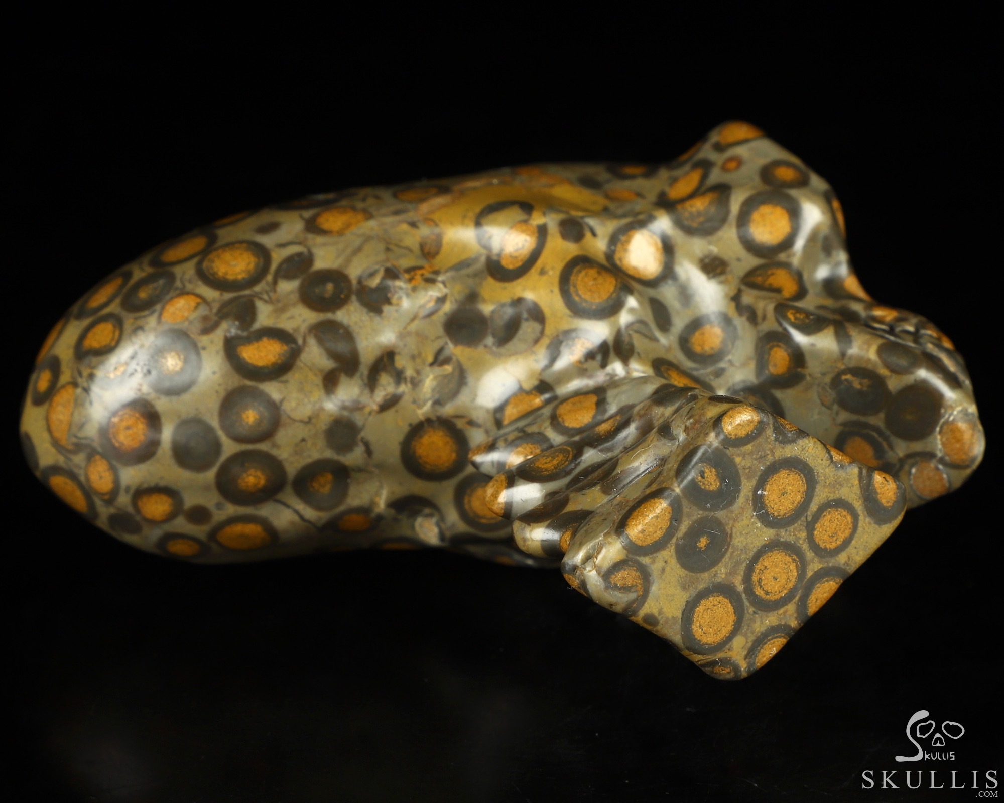 3.3" Chinese Leopard Skin Jasper Hand Carved Crystal Elongated Mayan Alien Skull with Spine Sculpture, Crystal Healing 3.3" Chinese Leopard Skin Jasper Hand Carved Crystal Elongated Mayan Alien Skull with Spine Sculpture, Crystal Healing