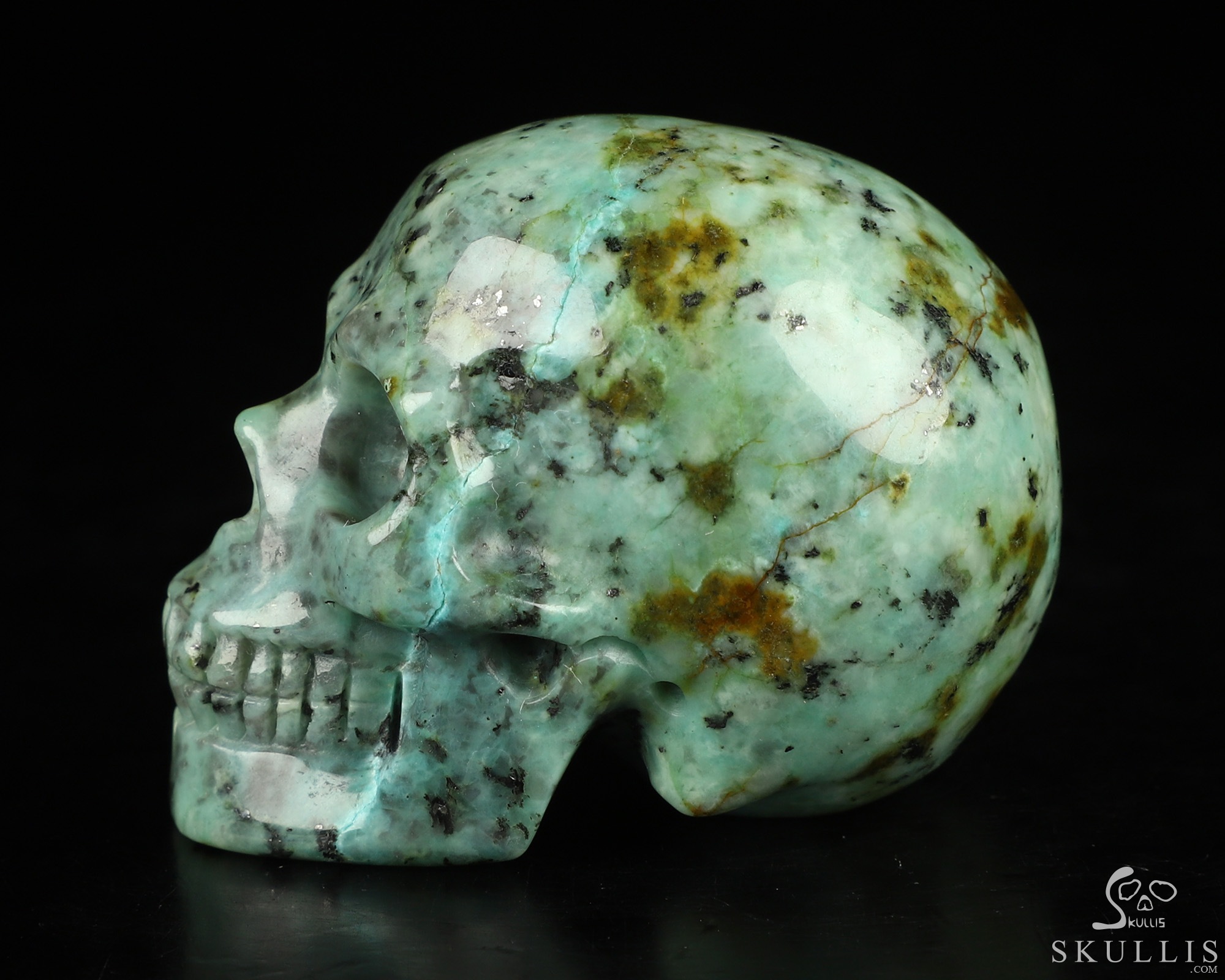 Gemstone 2.0" African Turquoise Hand Carved Crystal Skull, Realistic, Crystal Healing Gemstone 2.0" African Turquoise Hand Carved Crystal Skull, Realistic, Crystal Healing
