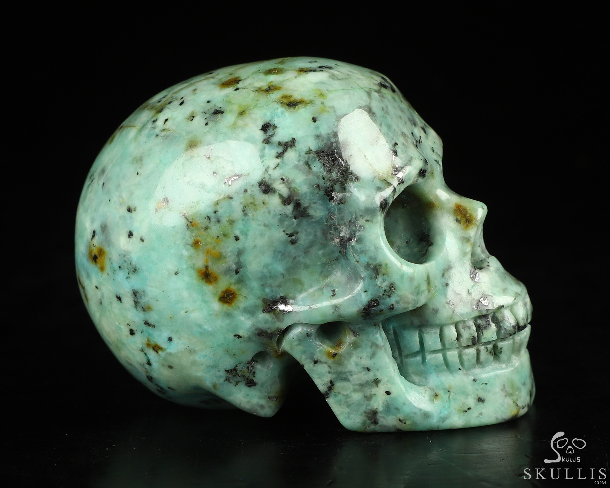 Gemstone 2.0" African Turquoise Hand Carved Crystal Skull, Realistic, Crystal Healing Gemstone 2.0" African Turquoise Hand Carved Crystal Skull, Realistic, Crystal Healing
