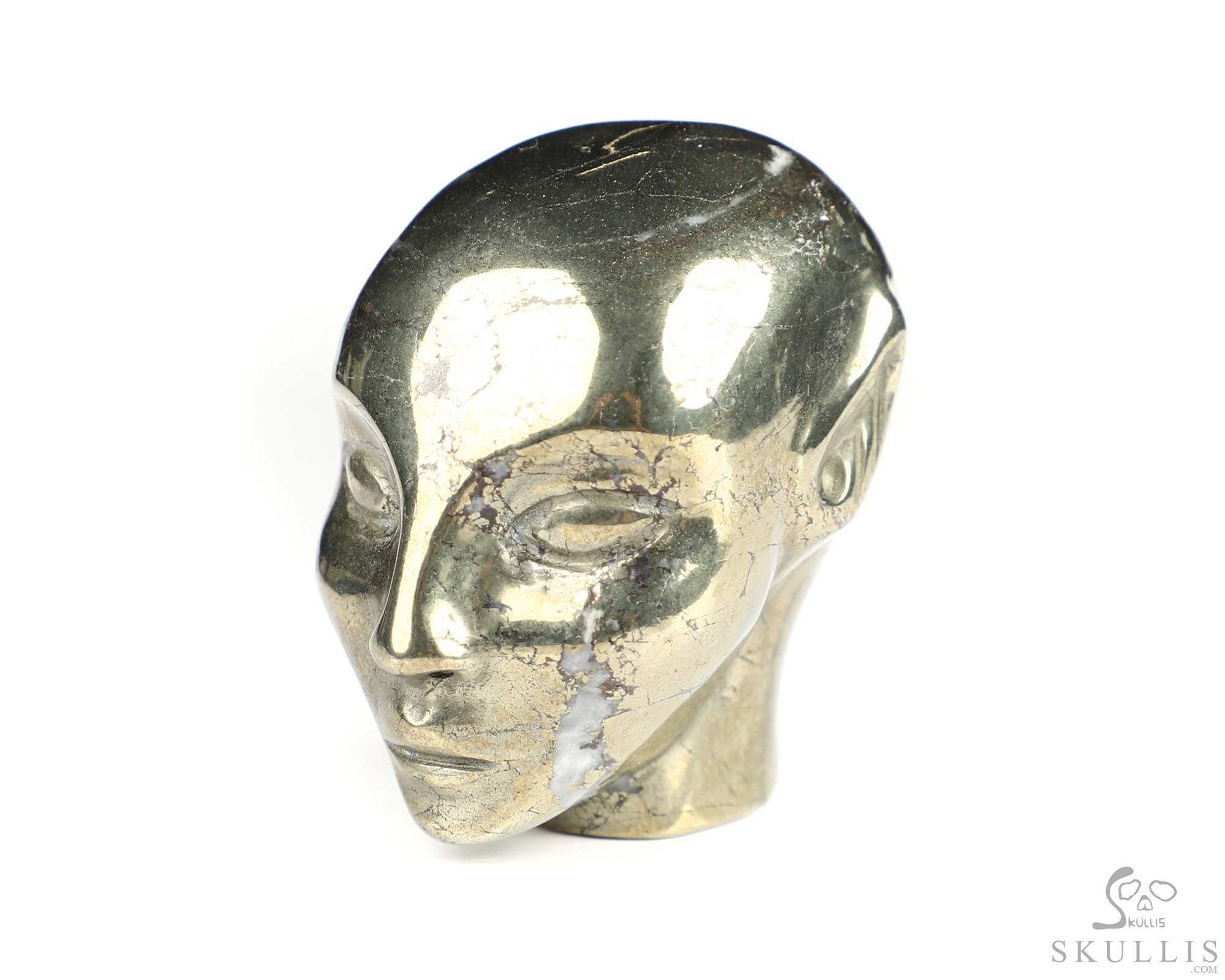 1.7" Chalcopyrite Hand Carved Fairy Elf Alien Crystal Skull Companion Sculpture, Crystal Healing 1.7" Chalcopyrite Hand Carved Fairy Elf Alien Crystal Skull Companion Sculpture, Crystal Healing