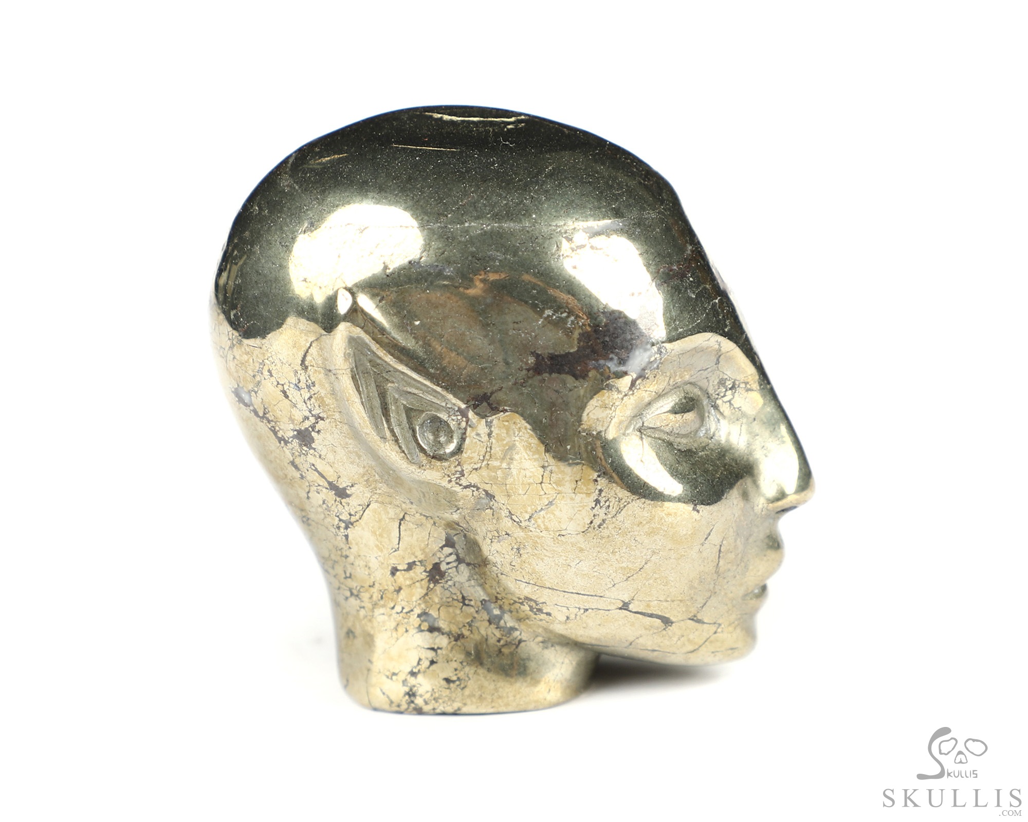 1.7" Chalcopyrite Hand Carved Fairy Elf Alien Crystal Skull Companion Sculpture, Crystal Healing 1.7" Chalcopyrite Hand Carved Fairy Elf Alien Crystal Skull Companion Sculpture, Crystal Healing