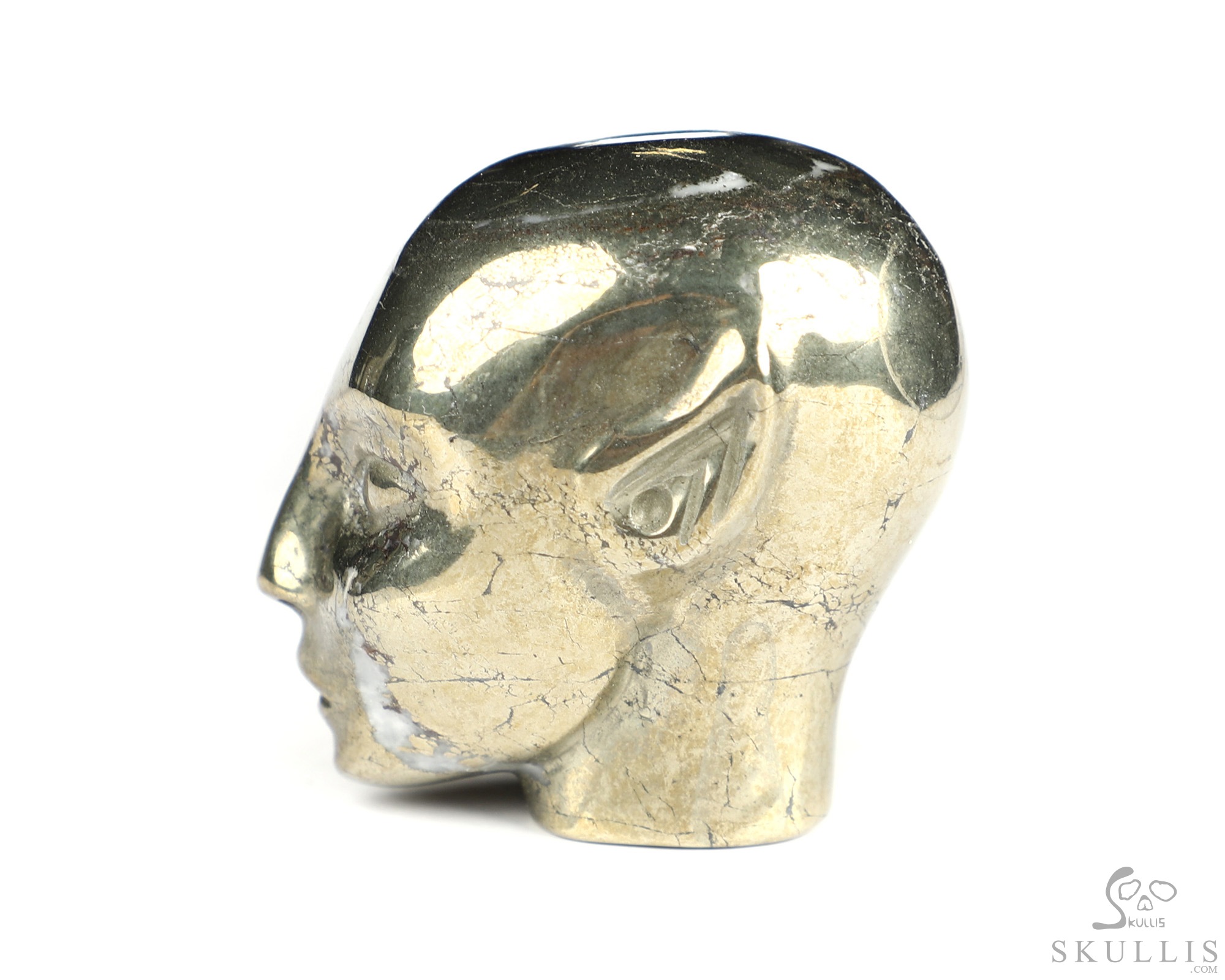 1.7" Chalcopyrite Hand Carved Fairy Elf Alien Crystal Skull Companion Sculpture, Crystal Healing 1.7" Chalcopyrite Hand Carved Fairy Elf Alien Crystal Skull Companion Sculpture, Crystal Healing