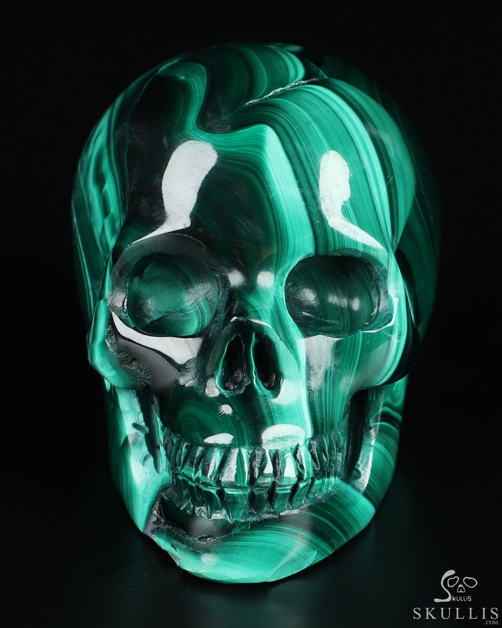 Gemstone 2.0" Malachite Hand Carved Crystal Skull, Realistic, Crystal Healing Gemstone 2.0" Malachite Hand Carved Crystal Skull, Realistic, Crystal Healing
