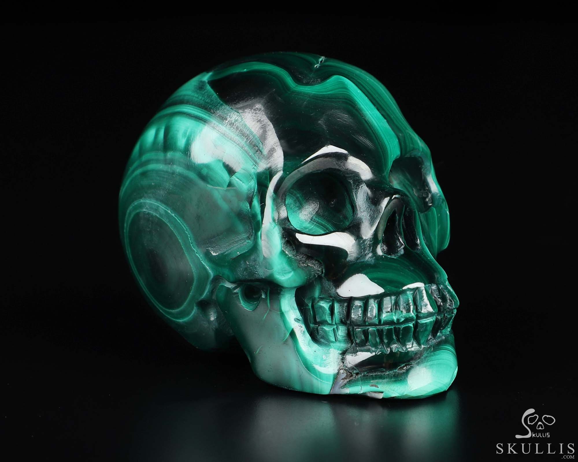 Gemstone 2.0" Malachite Hand Carved Crystal Skull, Realistic, Crystal Healing Gemstone 2.0" Malachite Hand Carved Crystal Skull, Realistic, Crystal Healing