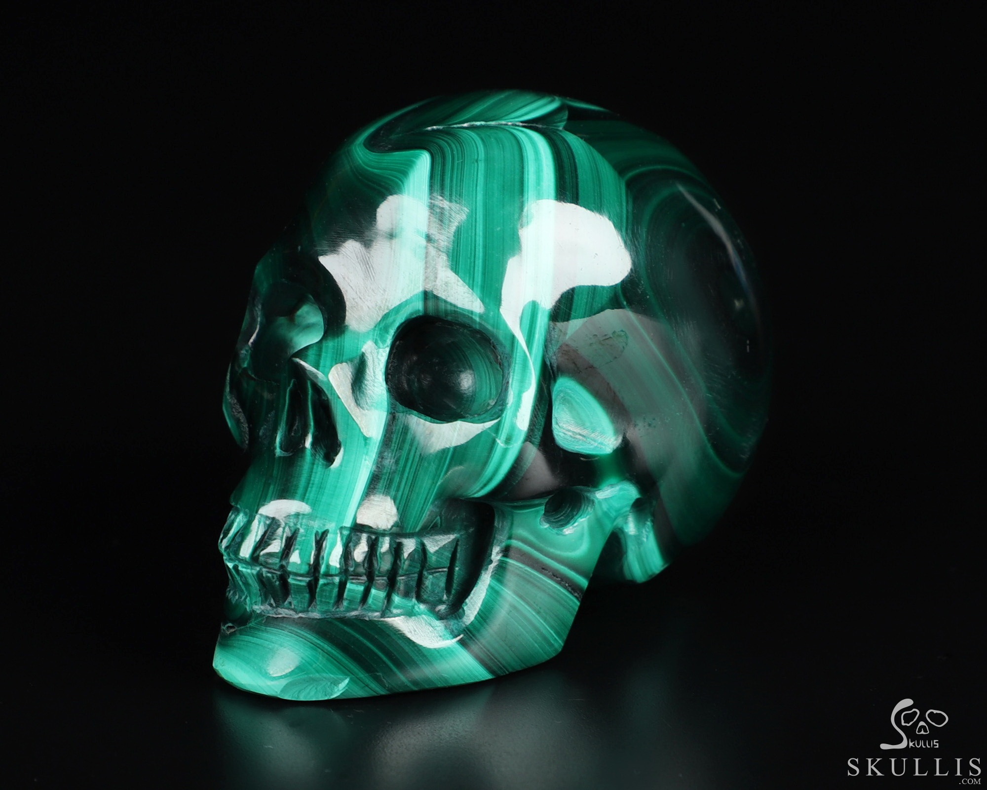 Gemstone 2.0" Malachite Hand Carved Crystal Skull, Realistic, Crystal Healing Gemstone 2.0" Malachite Hand Carved Crystal Skull, Realistic, Crystal Healing