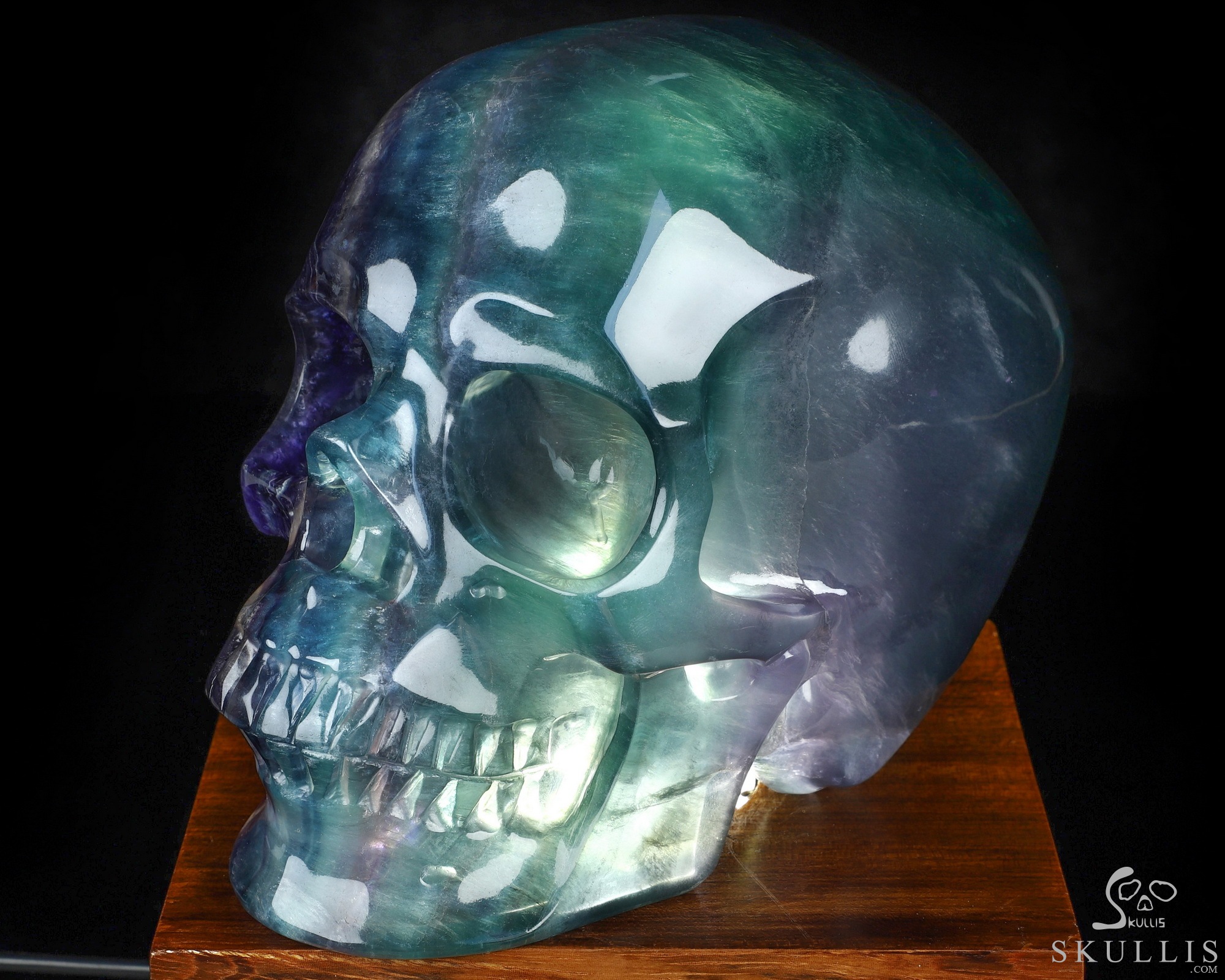 Super Realistic! Lifesized 6.8" Colorful Fluorite Hand Hollow Crystal Skull Lamp/Light with Led Stand, Super Realistic, Crystal Healing