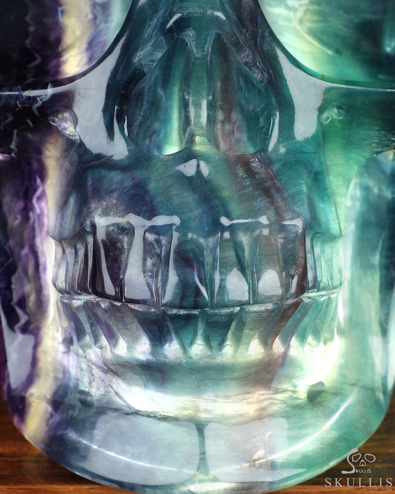 Super Realistic! Lifesized 6.8" Colorful Fluorite Hand Hollow Crystal Skull Lamp/Light with Led Stand, Super Realistic, Crystal Healing