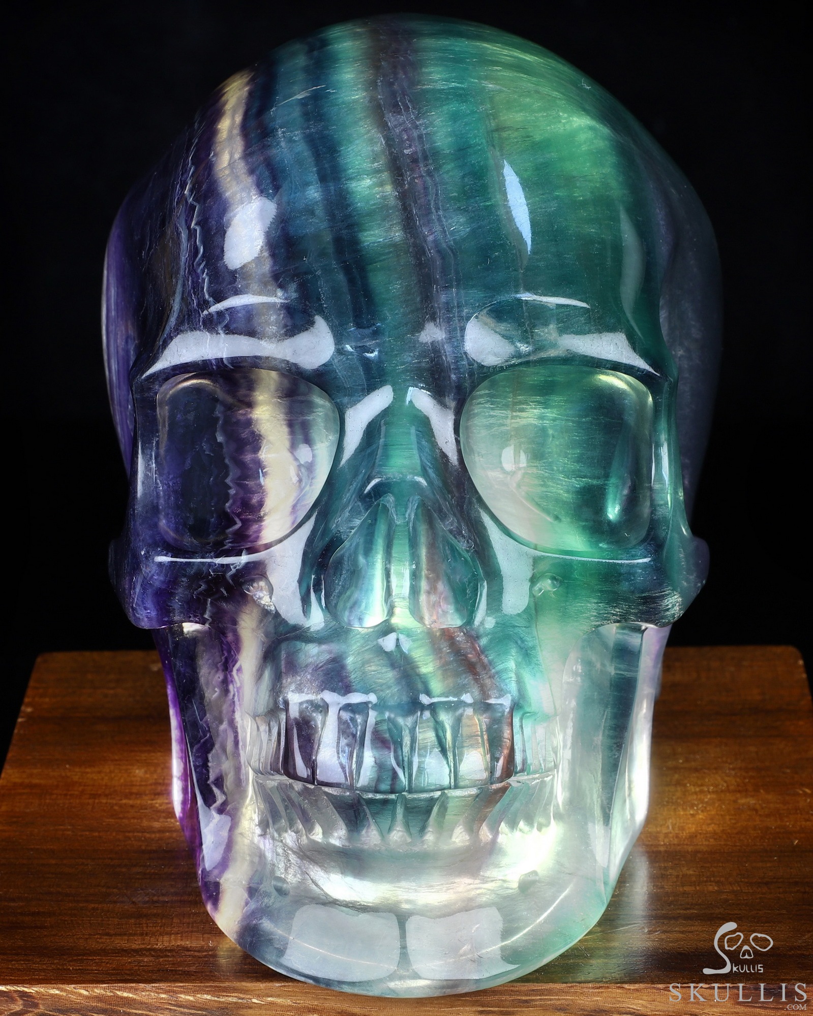 Super Realistic! Lifesized 6.8" Colorful Fluorite Hand Hollow Crystal Skull Lamp/Light with Led Stand, Super Realistic, Crystal Healing