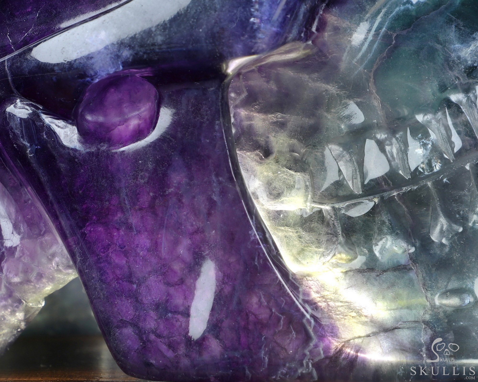Super Realistic! Lifesized 6.8" Colorful Fluorite Hand Hollow Crystal Skull Lamp/Light with Led Stand, Super Realistic, Crystal Healing
