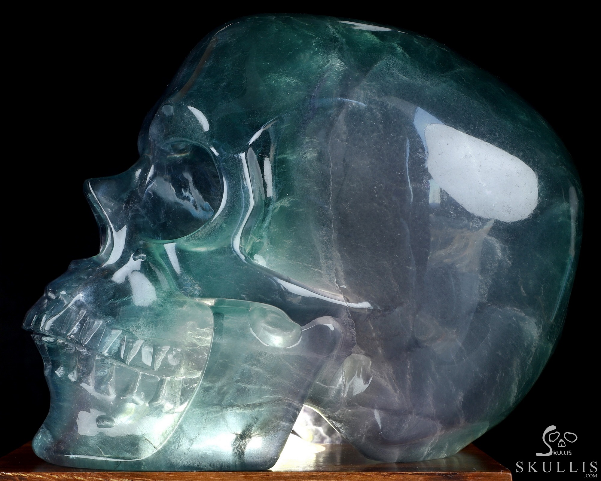 Super Realistic! Lifesized 6.8" Colorful Fluorite Hand Hollow Crystal Skull Lamp/Light with Led Stand, Super Realistic, Crystal Healing