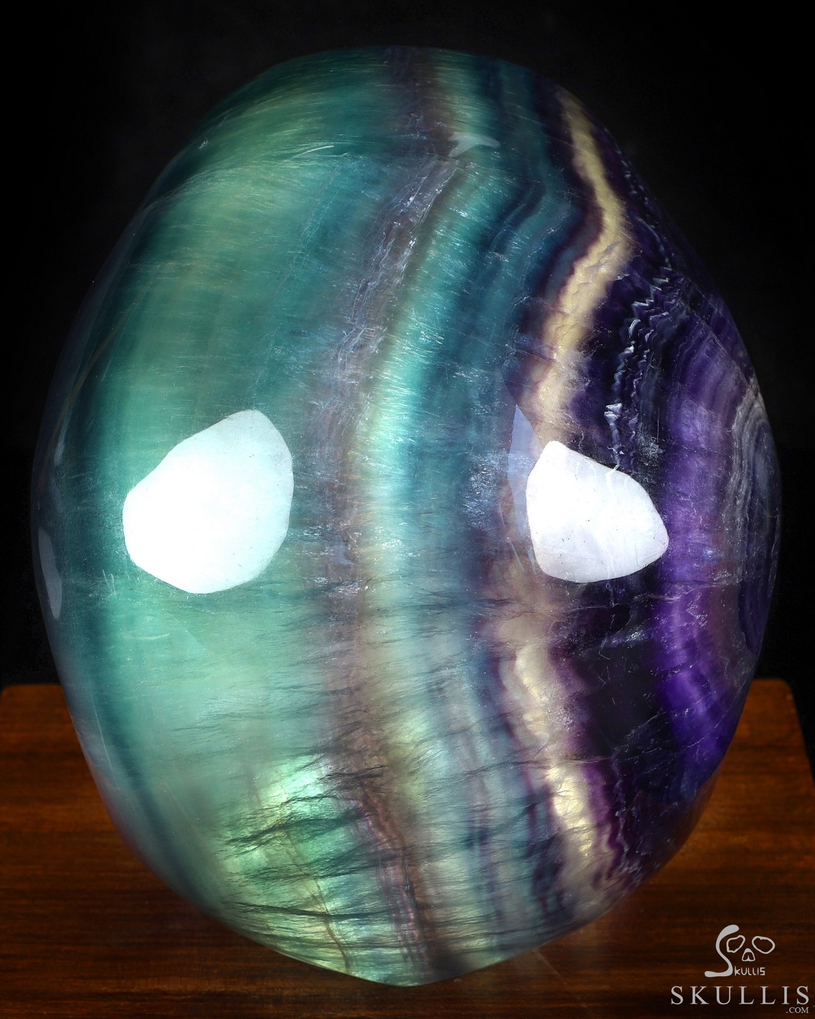 Super Realistic! Lifesized 6.8" Colorful Fluorite Hand Hollow Crystal Skull Lamp/Light with Led Stand, Super Realistic, Crystal Healing