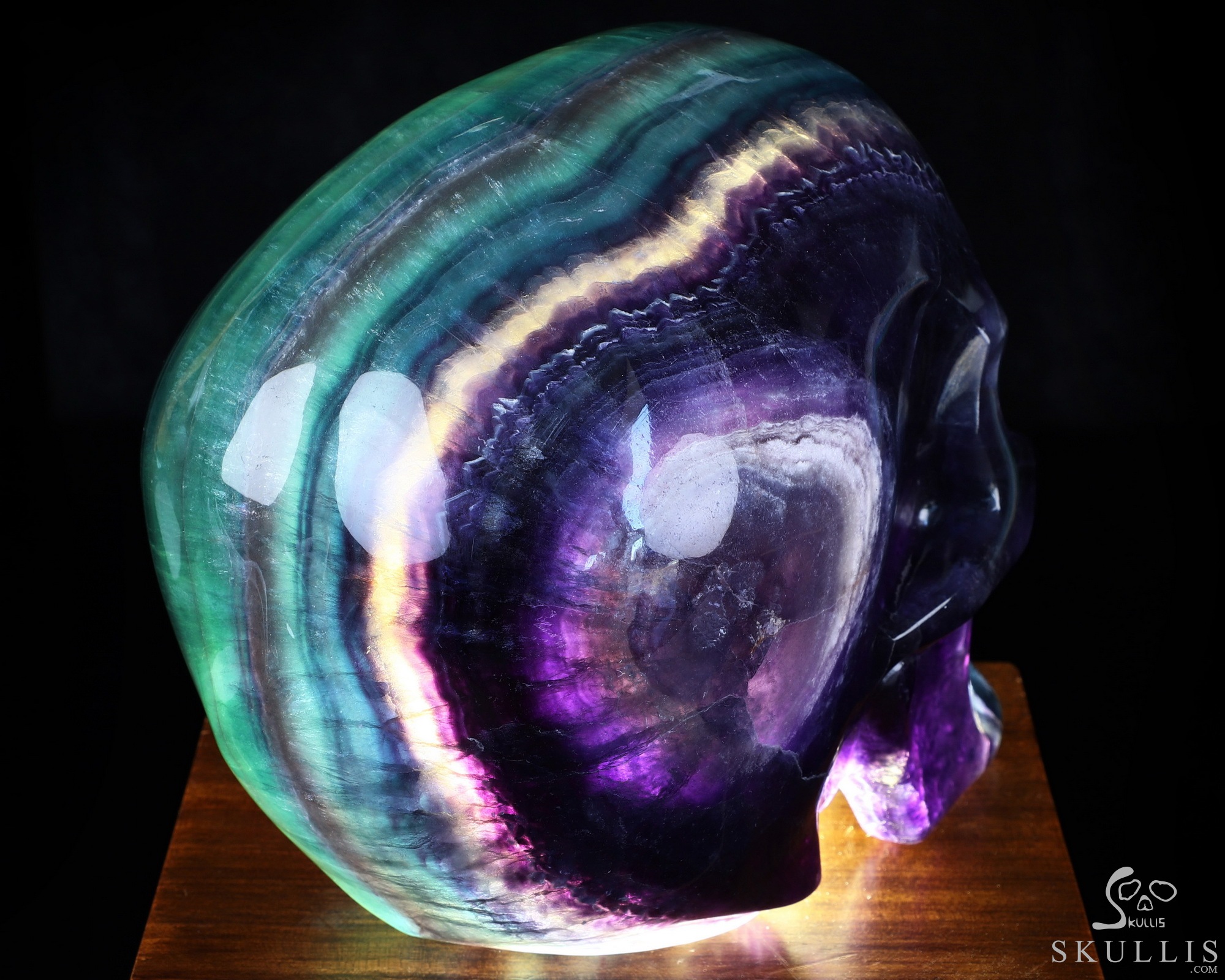 Super Realistic! Lifesized 6.8" Colorful Fluorite Hand Hollow Crystal Skull Lamp/Light with Led Stand, Super Realistic, Crystal Healing