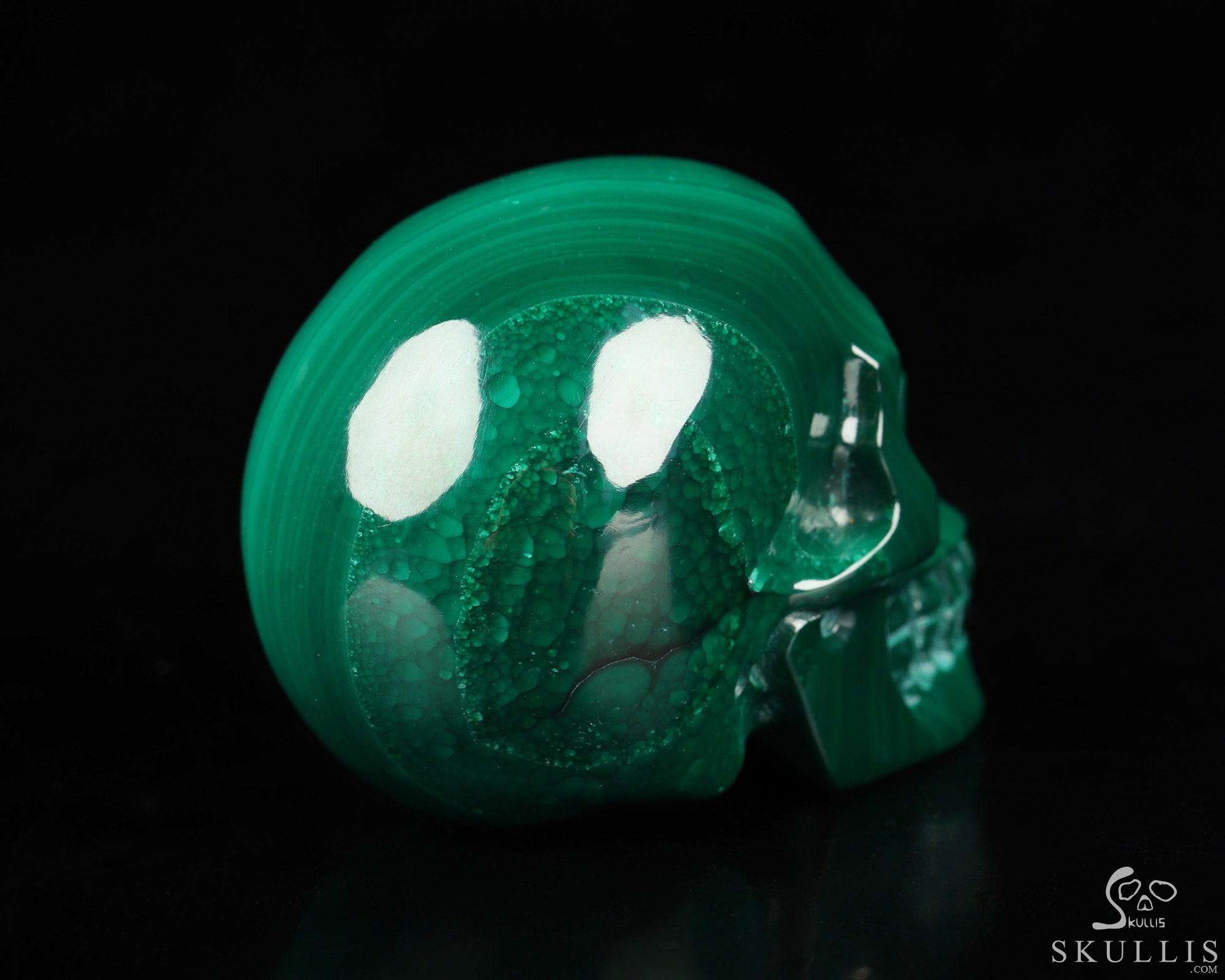Gemstone 1.3" Malachite Hand Carved Crystal Skull, Realistic, Crystal Healing Gemstone 1.3" Malachite Hand Carved Crystal Skull, Realistic, Crystal Healing
