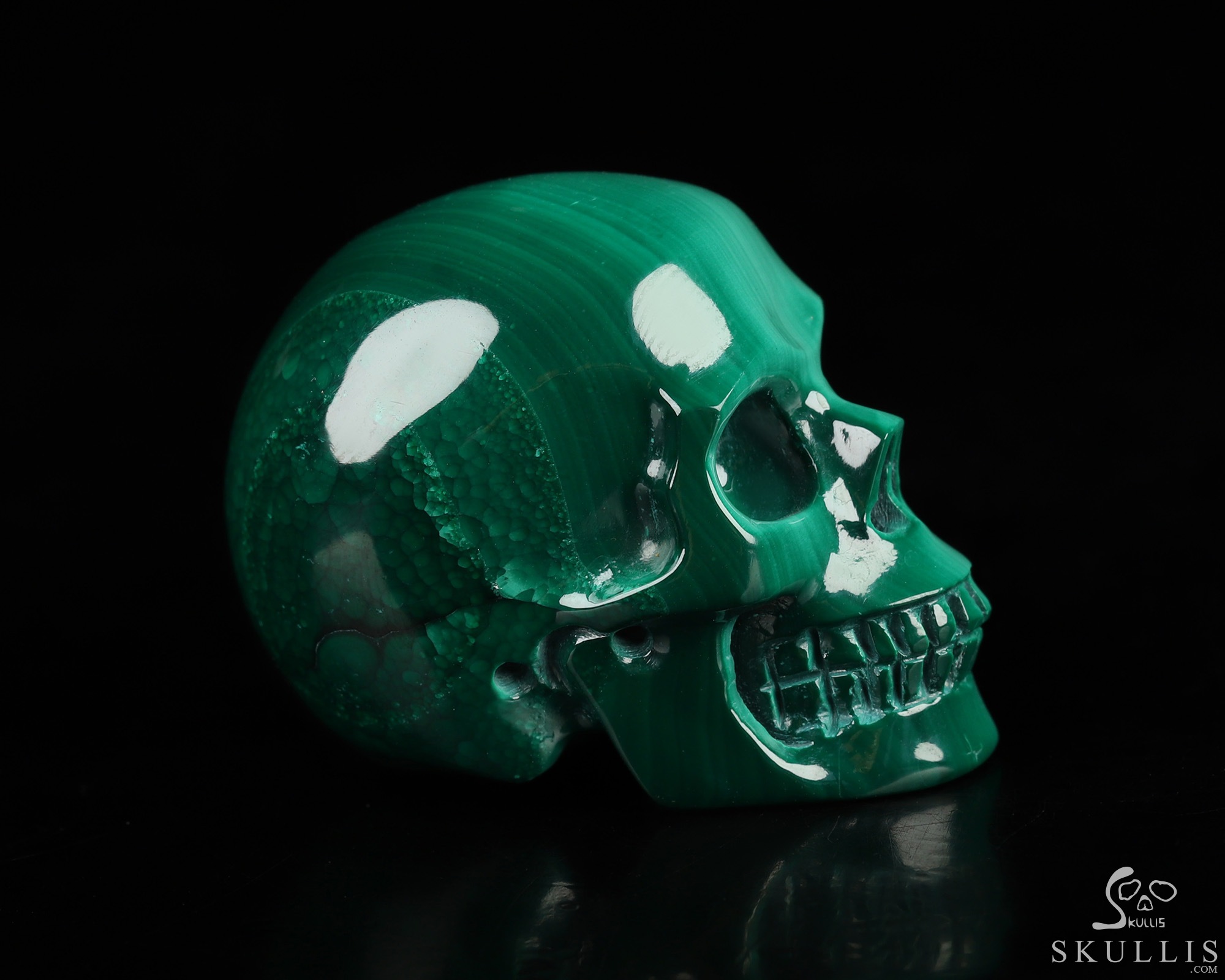 Gemstone 1.3" Malachite Hand Carved Crystal Skull, Realistic, Crystal Healing Gemstone 1.3" Malachite Hand Carved Crystal Skull, Realistic, Crystal Healing
